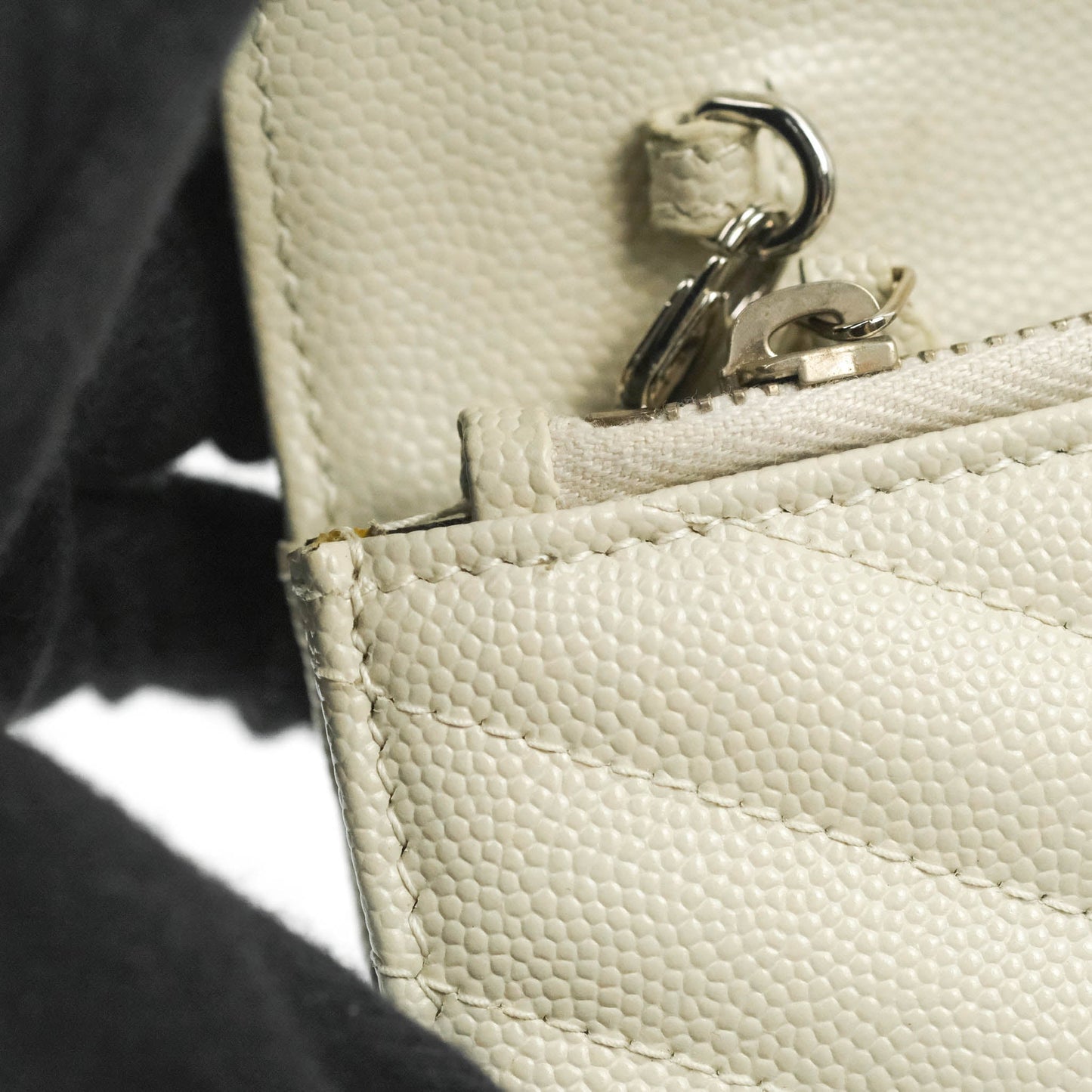 Saint Laurent Wallet on Chain White Grained Leather Silver Hardware
