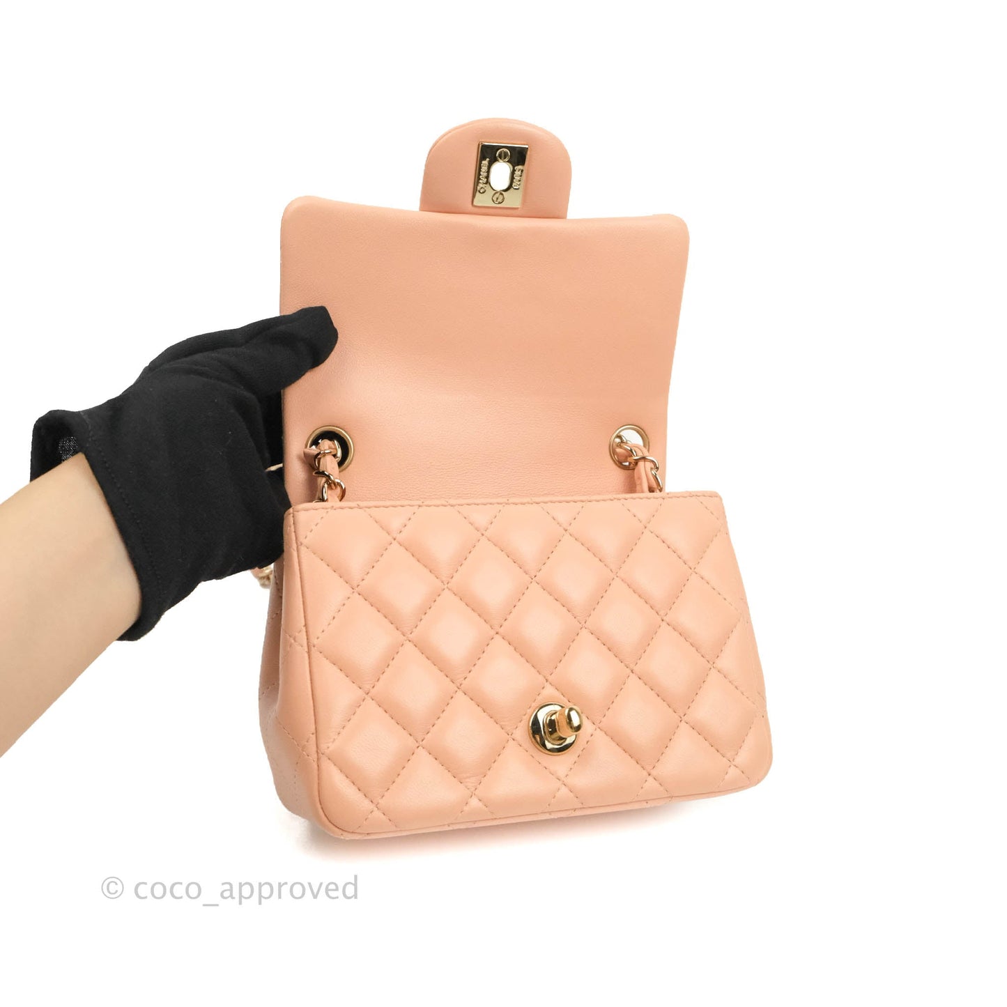 Chanel Quilted Mini Square Lambskin Light Beige Pink Gold Hardware