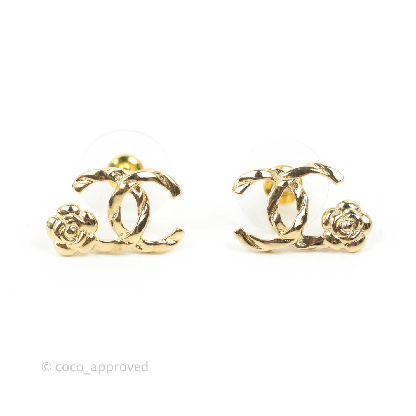 Chanel CC Camellia Earrings Gold Tone 22A