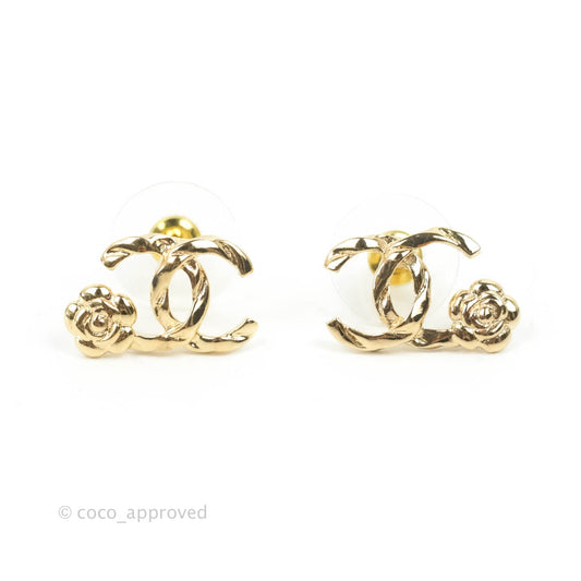 Chanel CC Camellia Earrings Gold Tone 22A