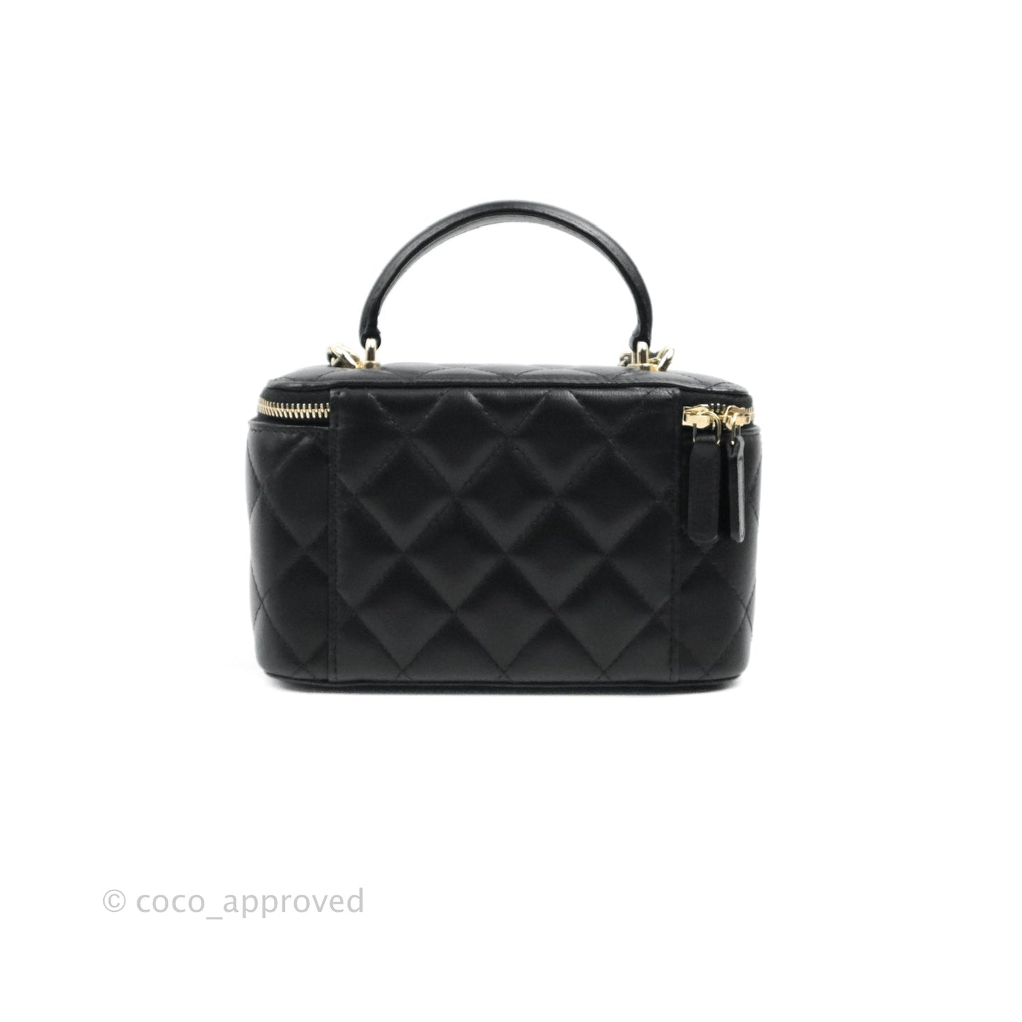 Chanel Vanity Rectangular Top Handle Black Lambskin Gold Hardware