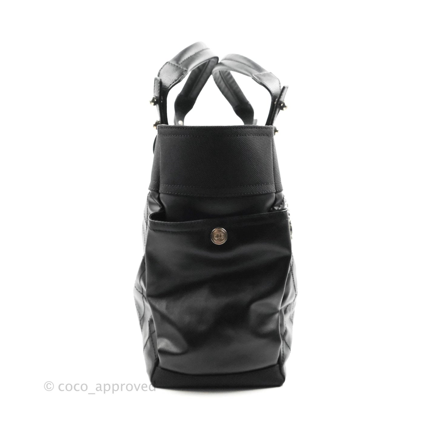 Chanel Quilted Large Paris Biarritz Tote Black Coated Canvas