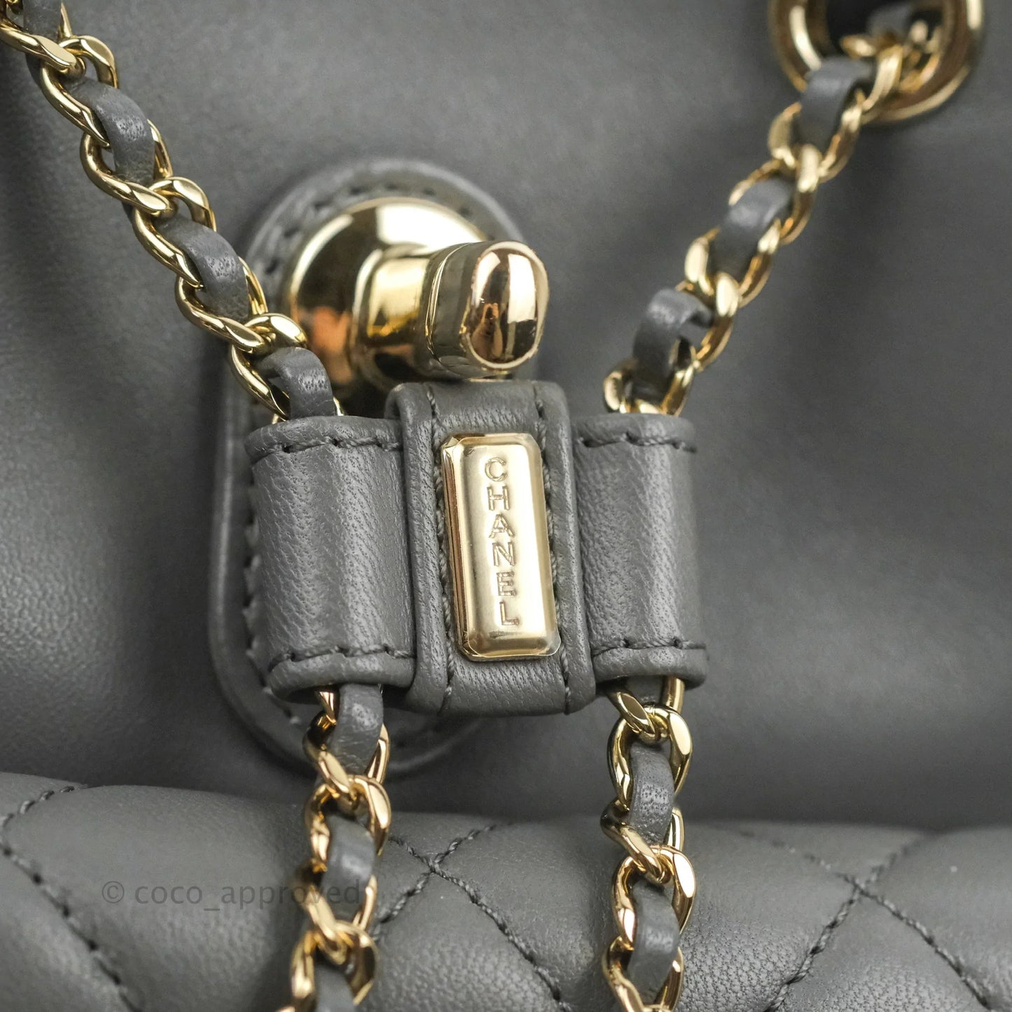 Chanel Quilted Small Duma Drawstring Backpack Grey Lambskin