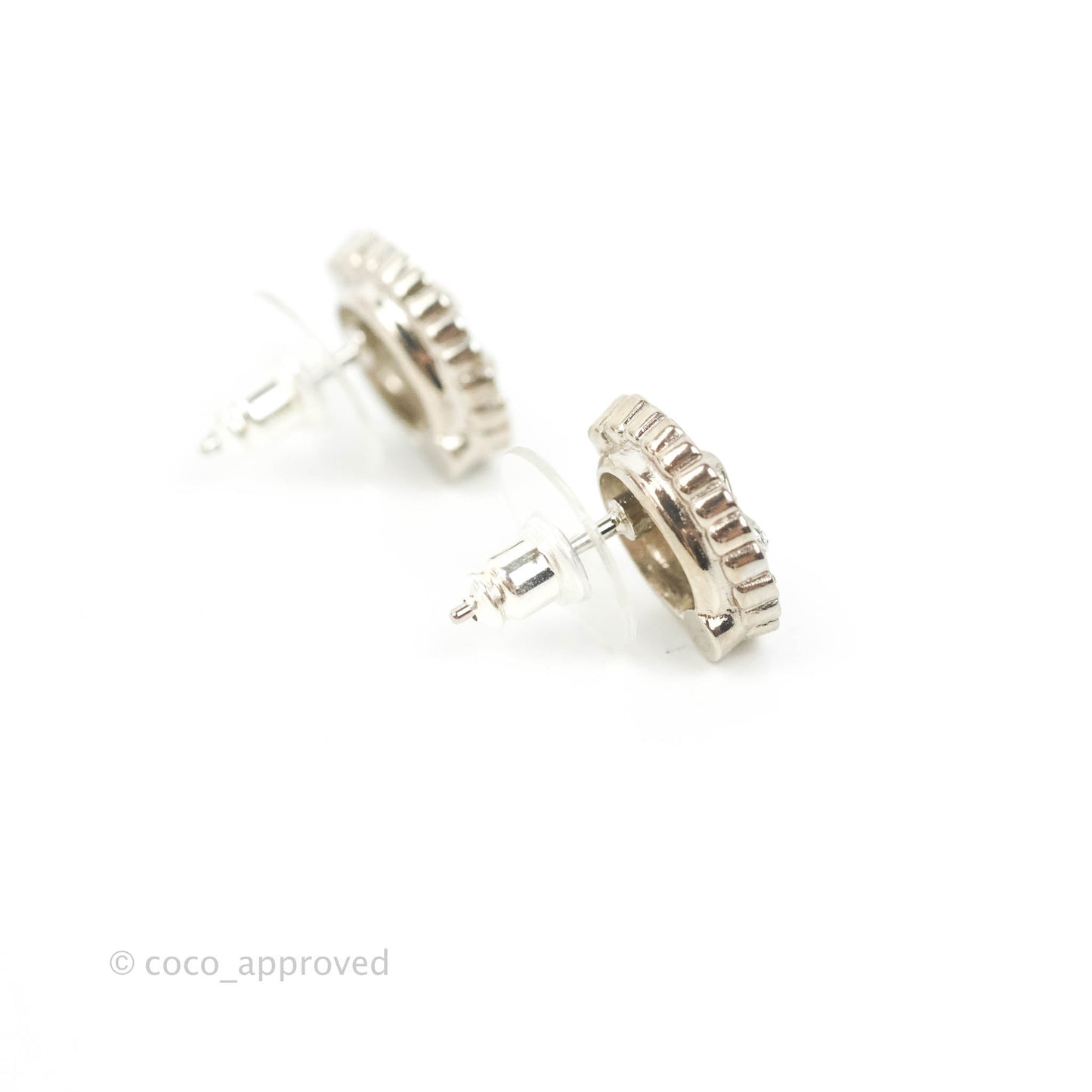 Chanel Crystal CC Earrings Silver Tone 22B