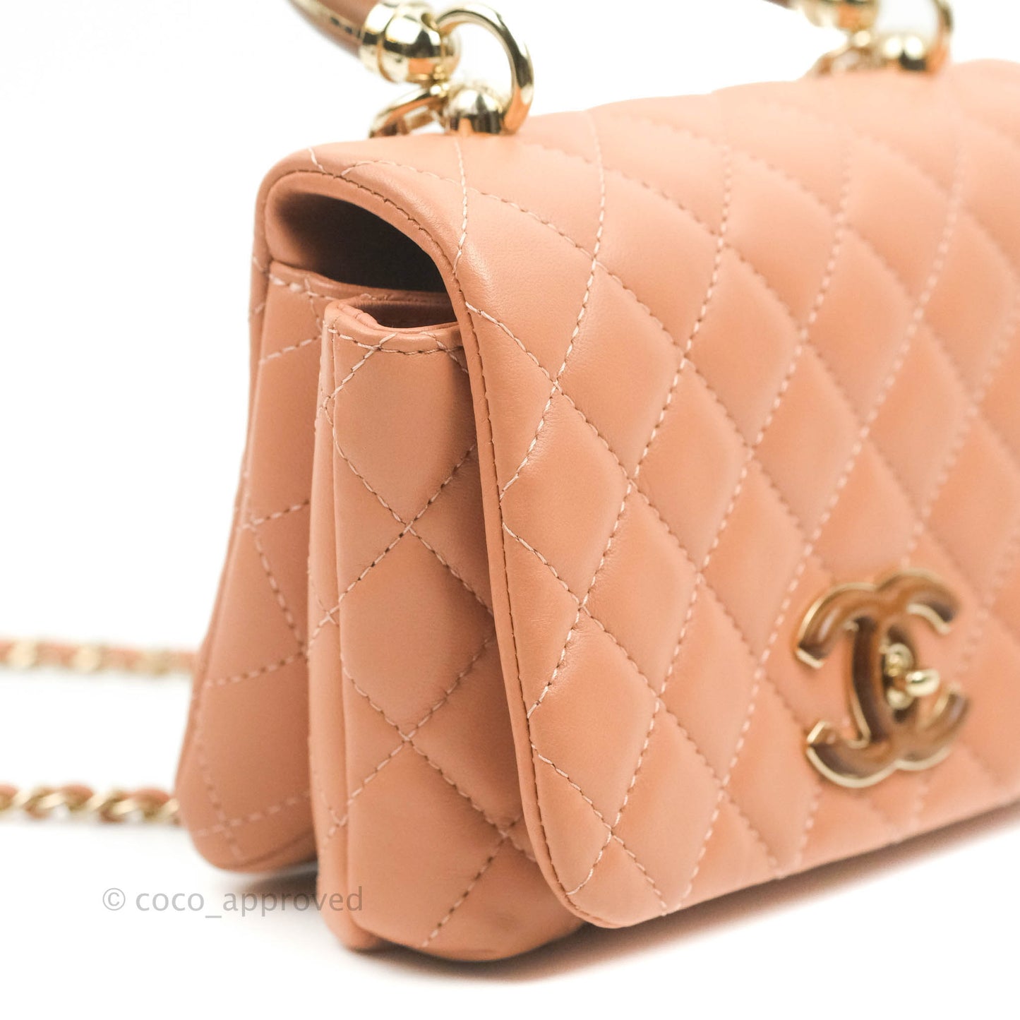 Chanel Quilted Knock On Wood Top Handle Bag Beige Pink Lambskin Gold Hardware