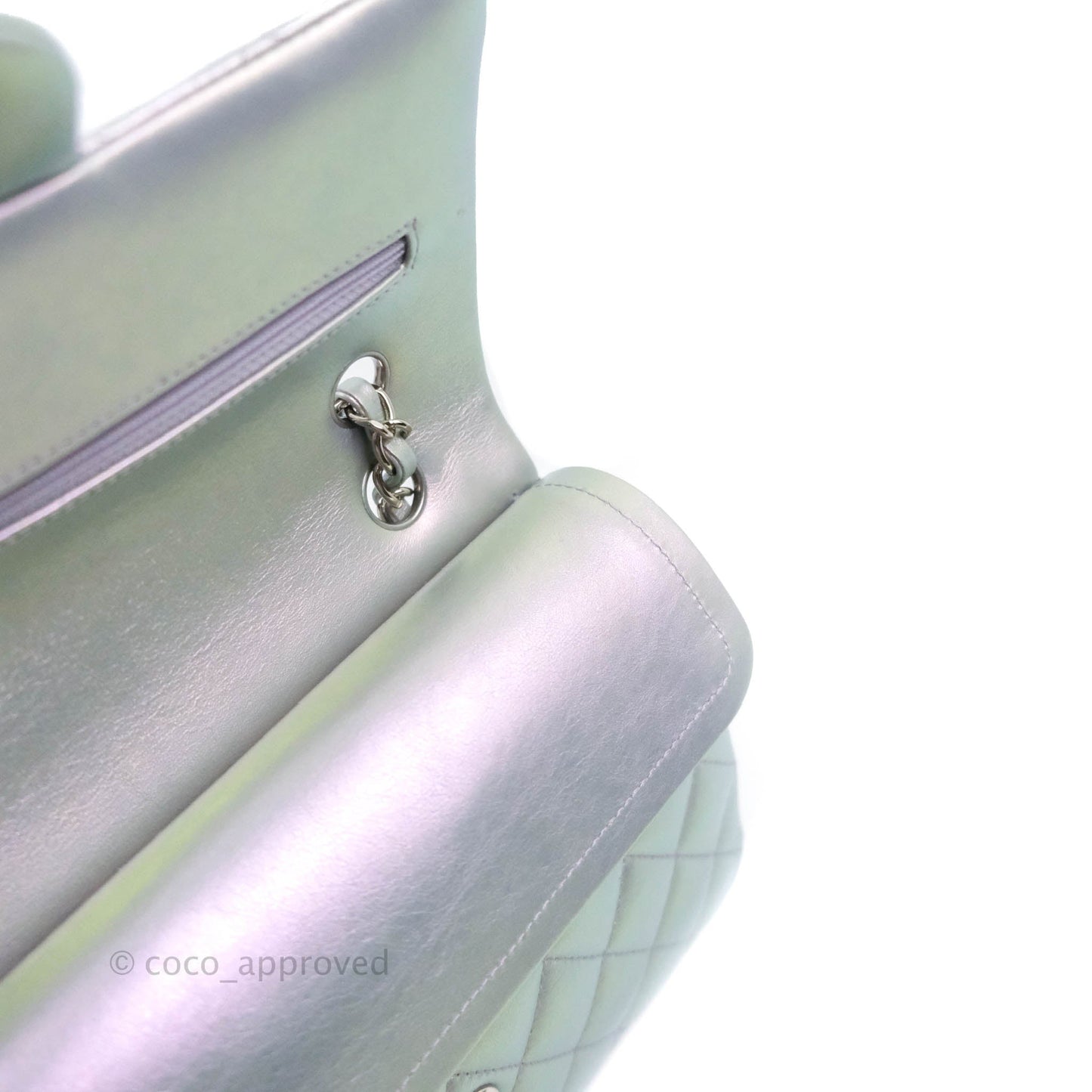 Chanel Small Classic Quilted Flap Metallic Iridescent White Lilac Silver Hardware