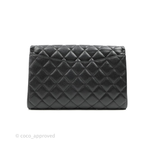 Chanel Quilted Clutch with Chain Black Caviar Silver Hardware
