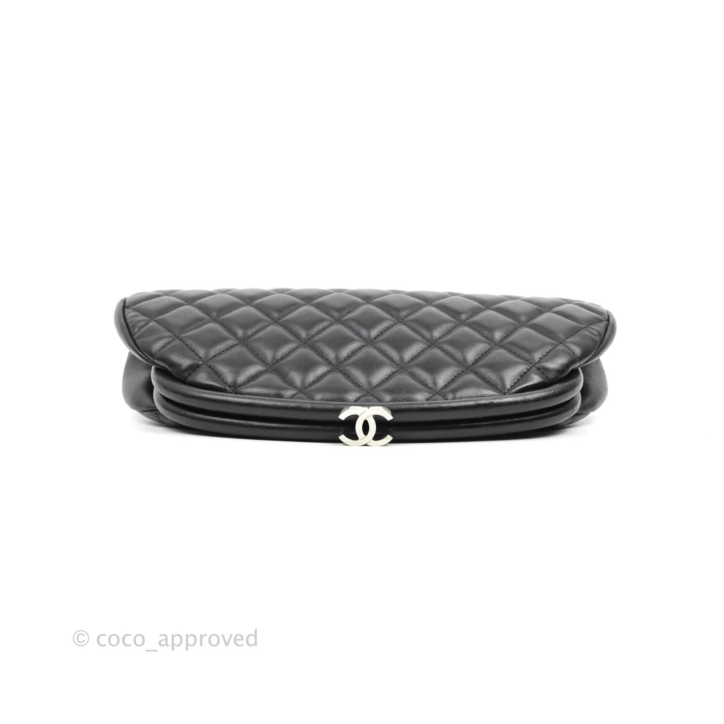 Chanel Quilted Timeless Kisslock Clutch Black Lambskin Silver Hardware
