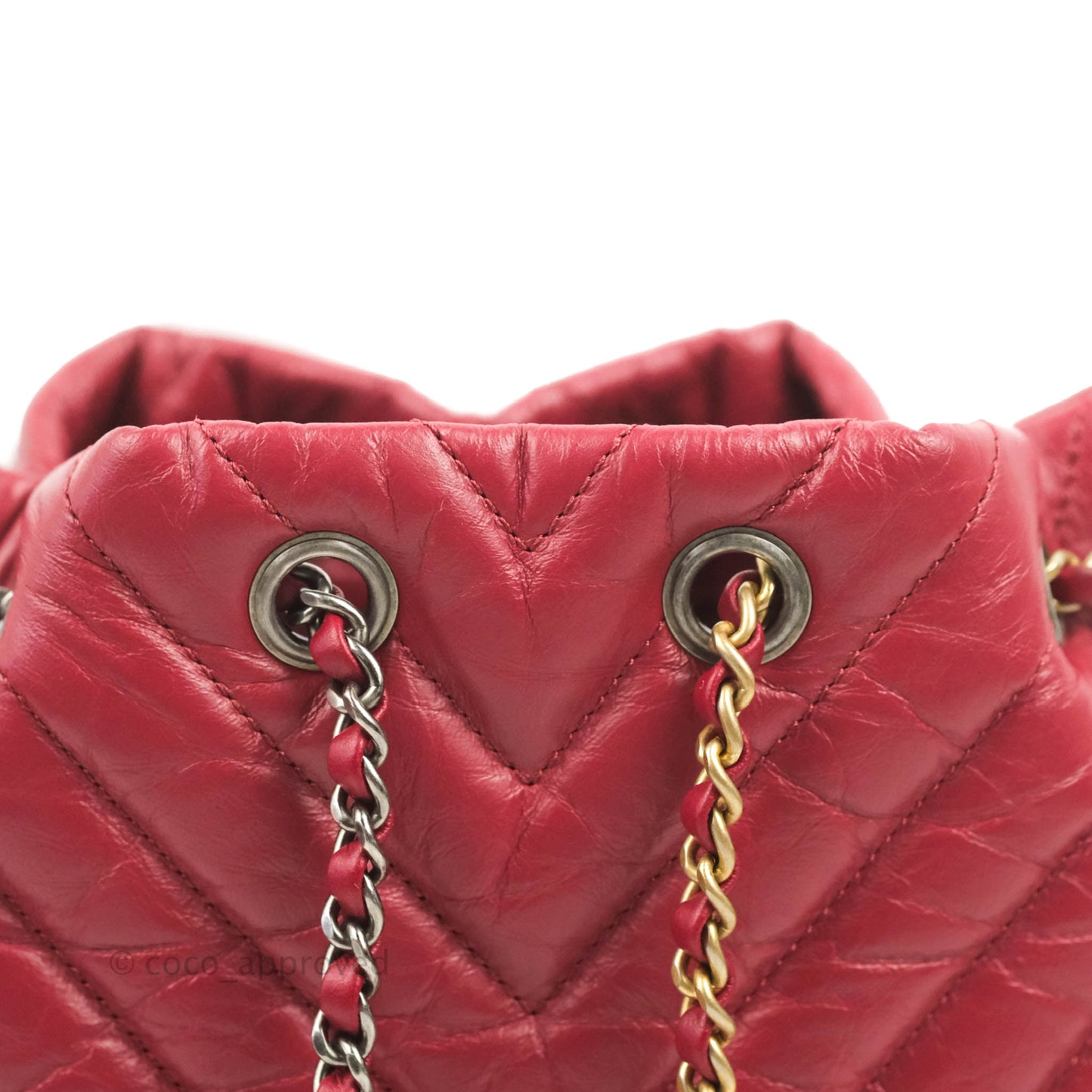 Chanel Small Chevron Gabrielle Backpack Dark Pink Aged Calfskin