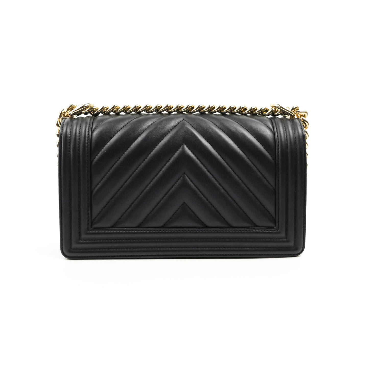 Chanel Medium Boy Chevron Black Calfskin Gold Hardware 19P
