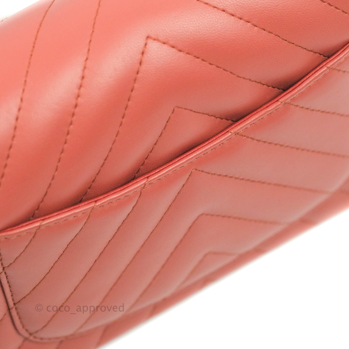 Chanel Chevron Mini Rectangular Flap Brick Red Lambskin Aged Gold Hardware