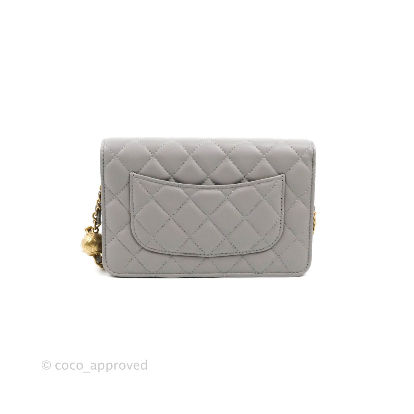 Chanel Quilted Pearl Crush Wallet on Chain WOC Grey Lambskin Aged Gold Hardware