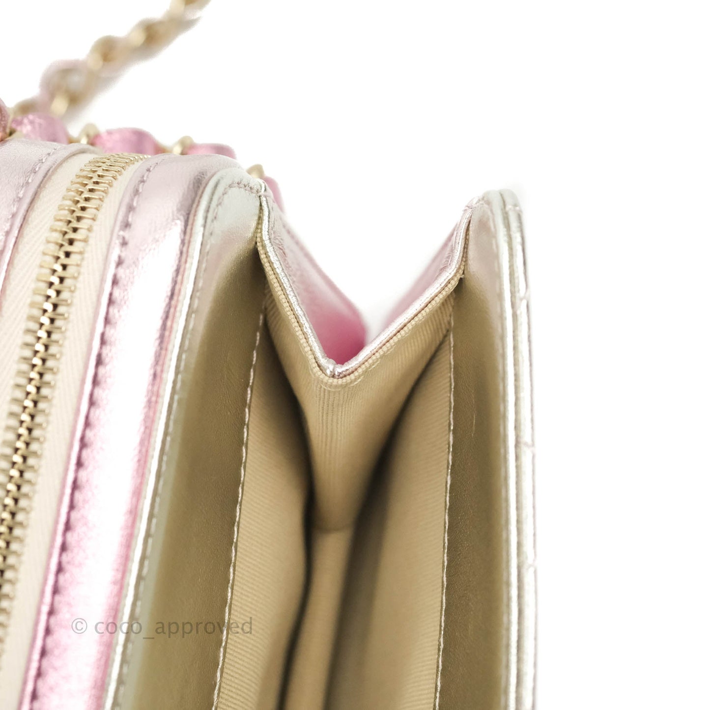 Chanel Quilted Small Like The Wallet Flap Metallic Pink Silver Light Gold Hardware 22C
