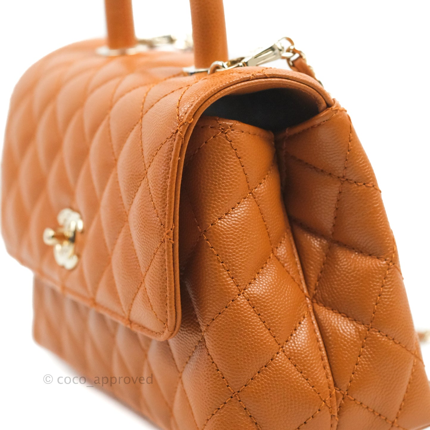 Chanel Small Coco Handle Quilted Caramel Caviar Gold Hardware 21A