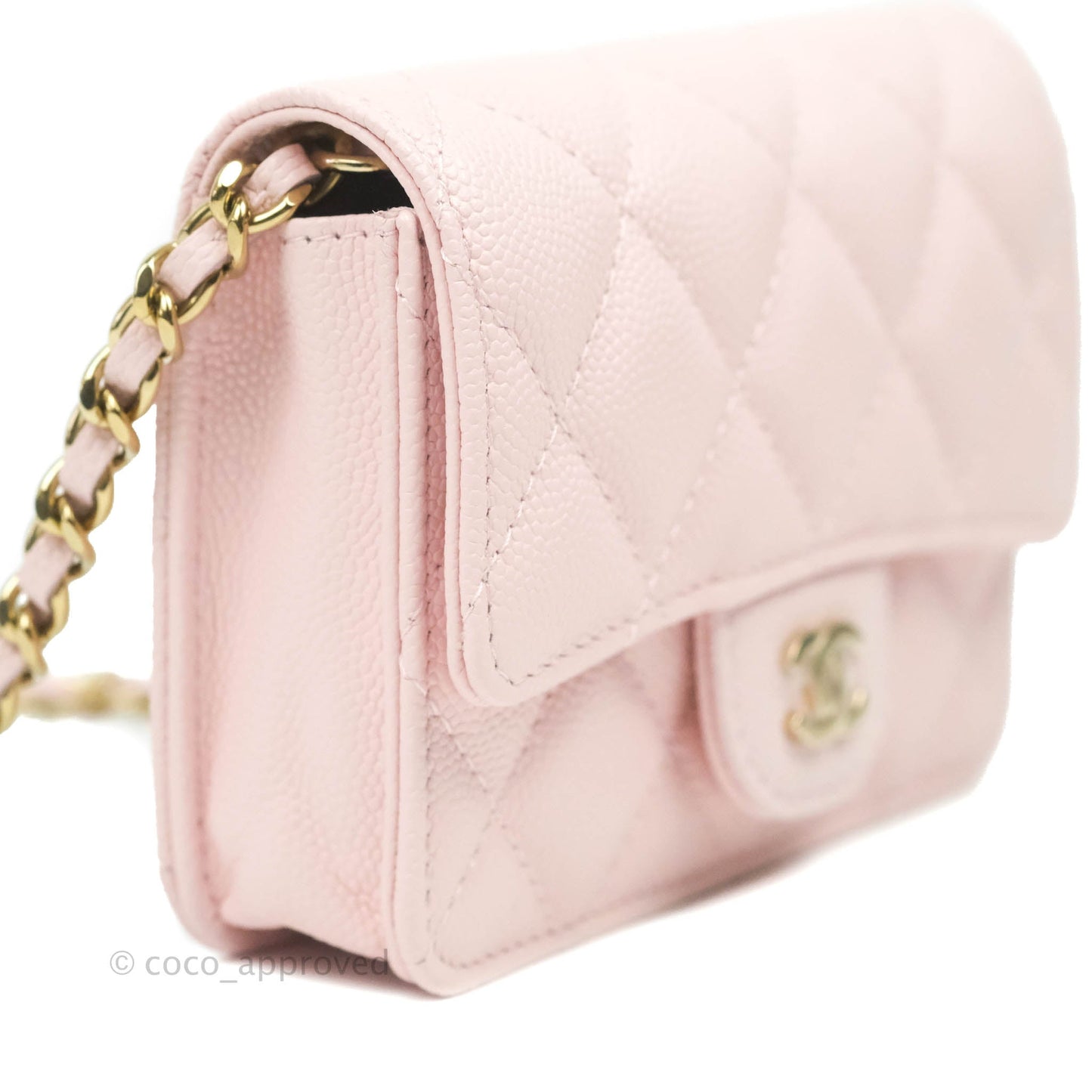 Chanel Mini Wallet With Chain Light Pink Caviar Gold Hardware