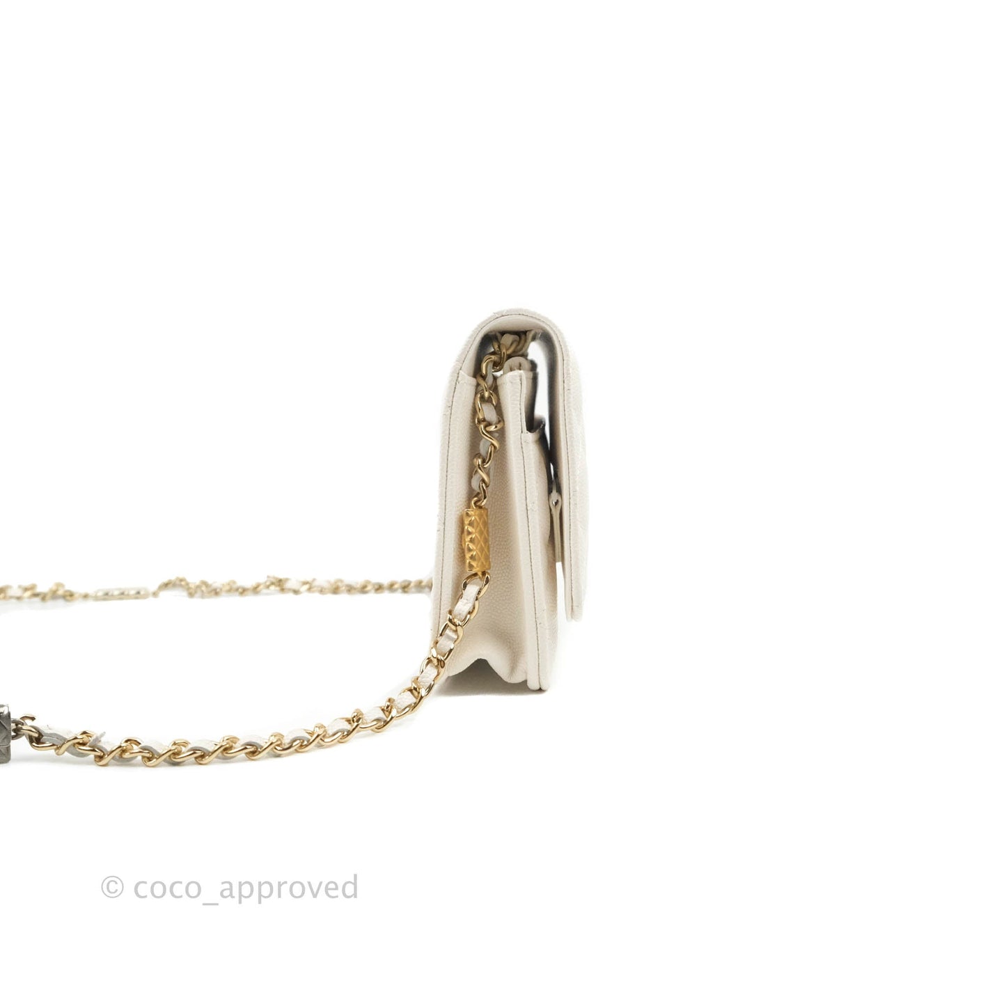 Chanel Quilted WOC White Caviar Gold Hardware With Charms