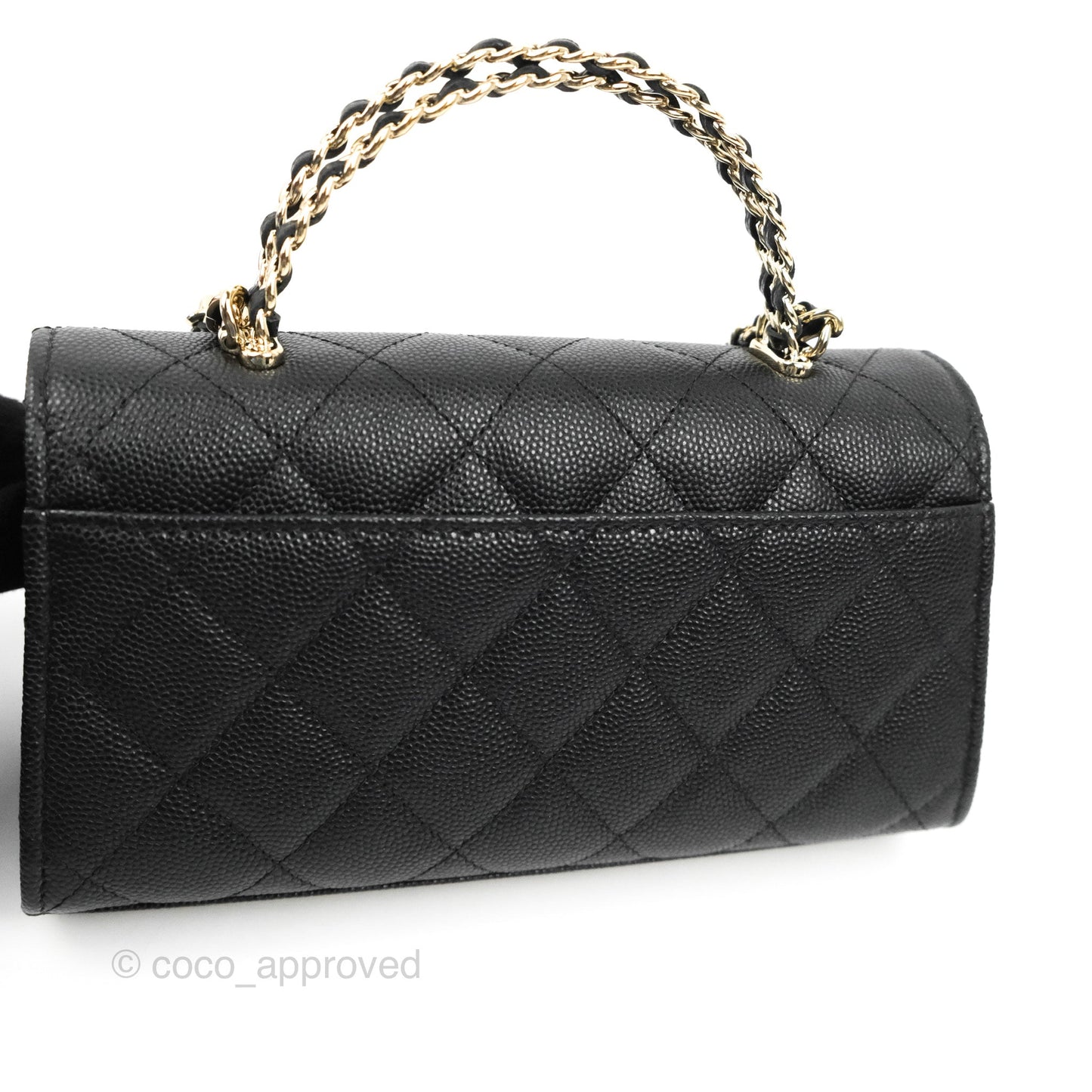 Chanel Top Handle Clutch with Chain Black Caviar Light Gold Hardware 23P