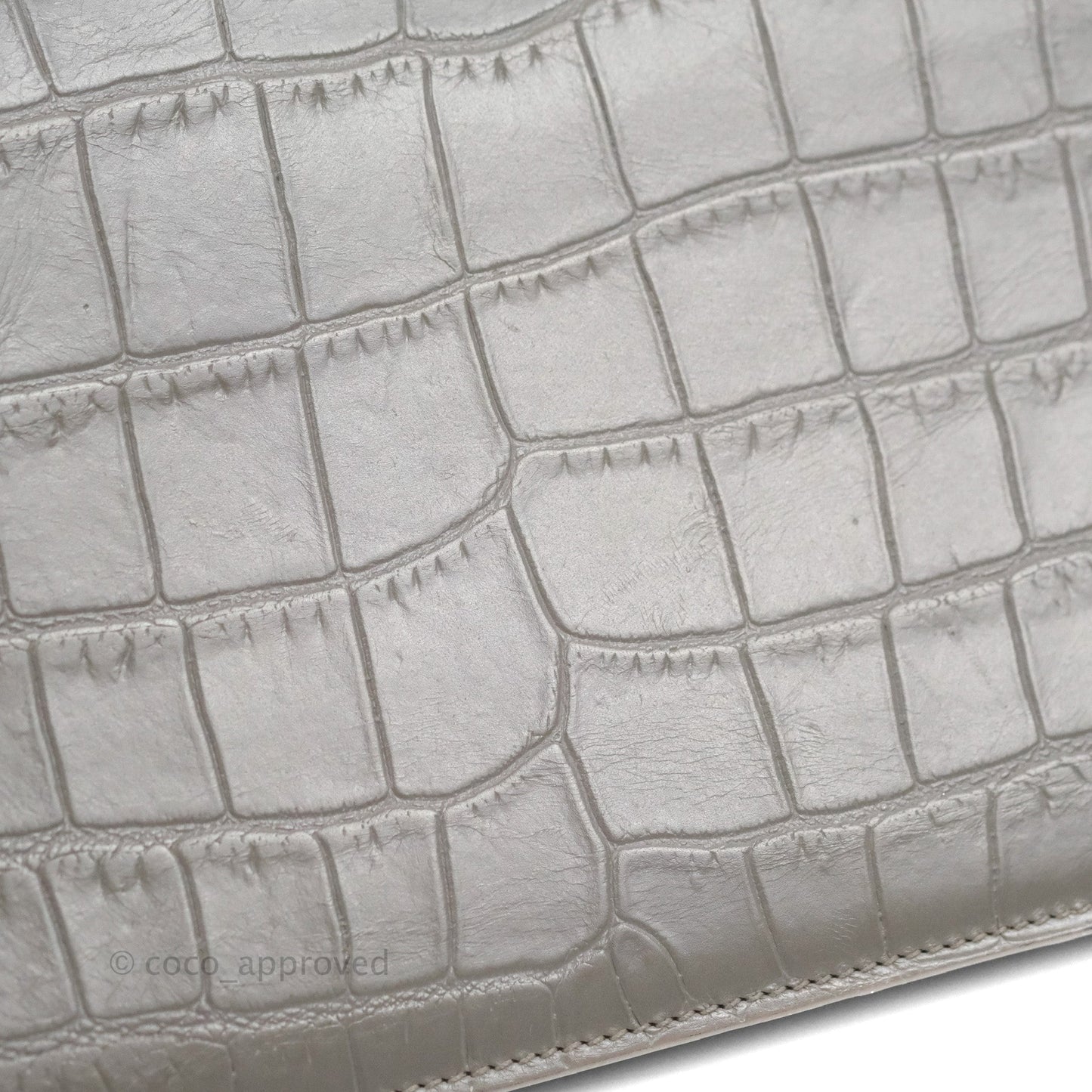 Saint Laurent Clutch Bag Grey Croc-Embossed Silver Hardware