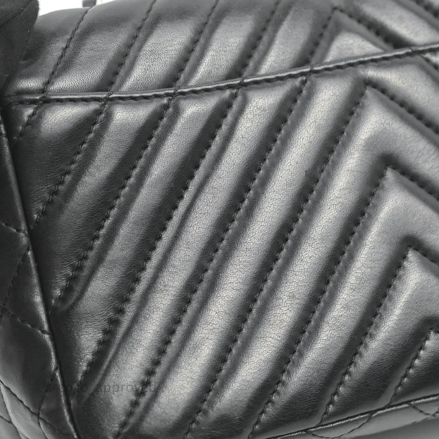 Chanel Quilted Large Single Flap Chevron Black Lambskin Silver Hardware