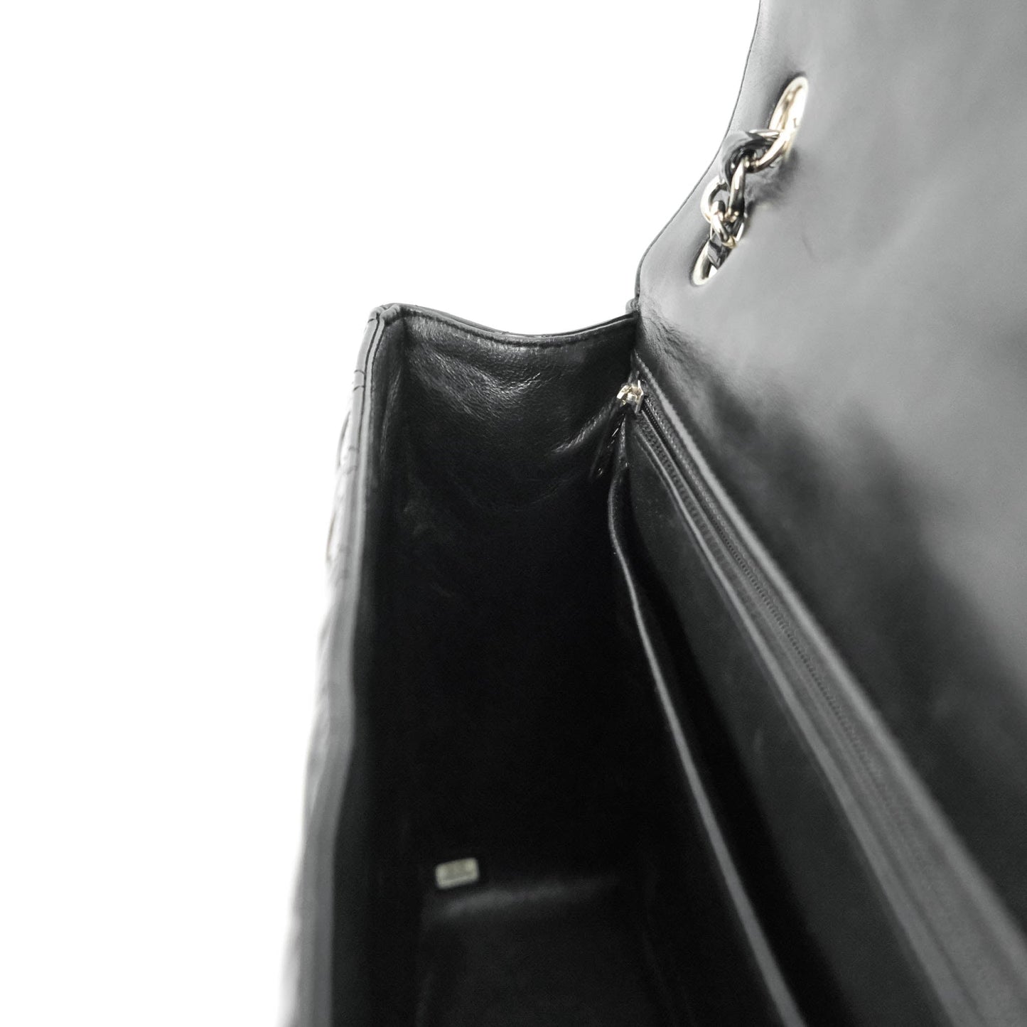 Chanel Quilted Maxi Single Flap Black Patent Silver Hardware