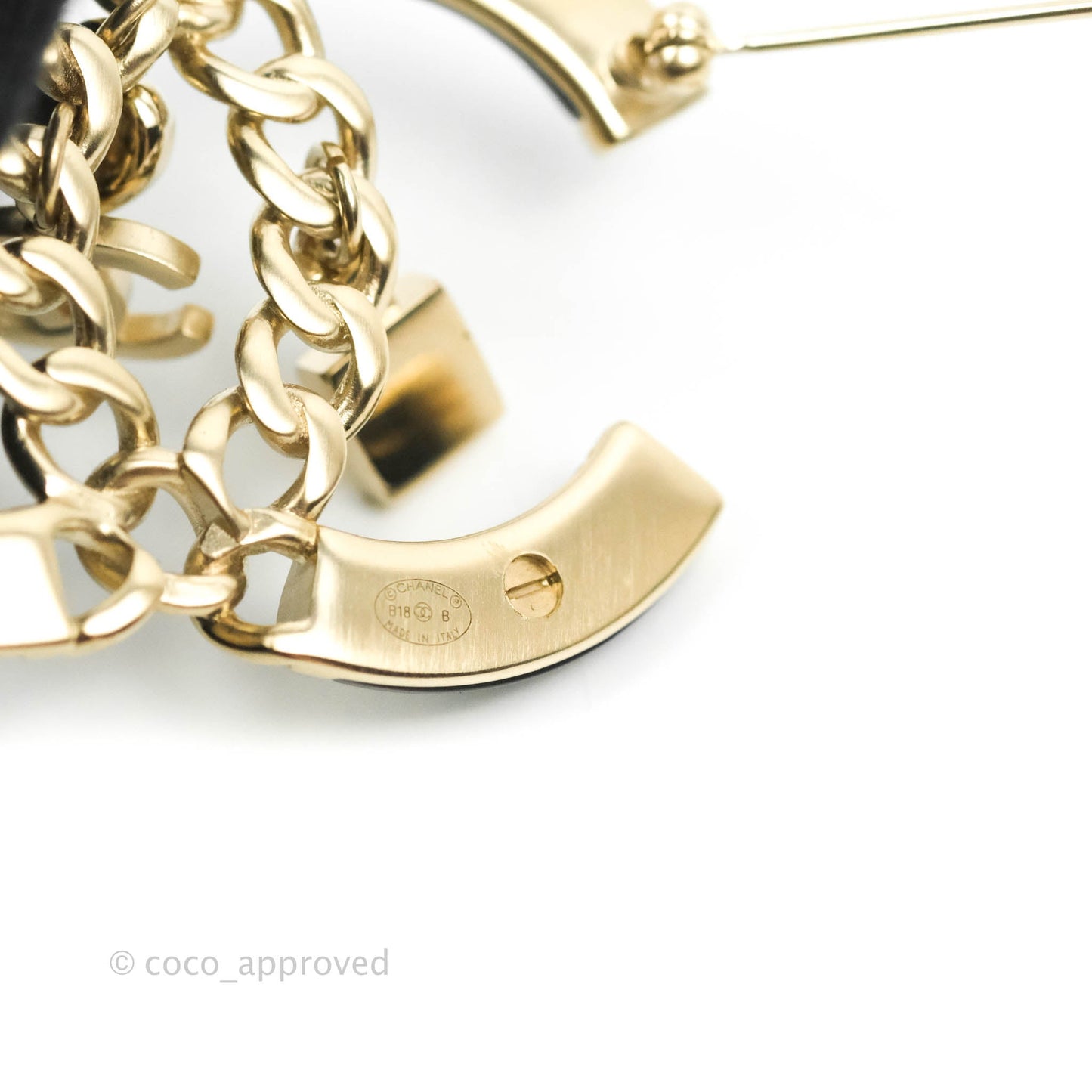 Chanel CC Chain Black Brooch Gold Tone 18B