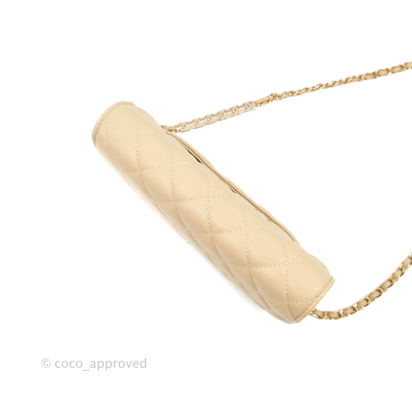 Chanel Quilted Wallet on CC Chain WOC Beige Caviar Gold Hardware