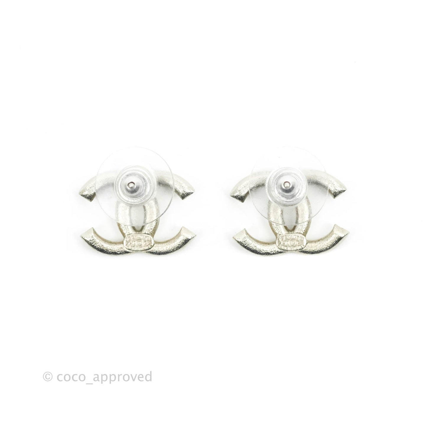 Chanel White Resin CC Earrings Silver Hardware 19C