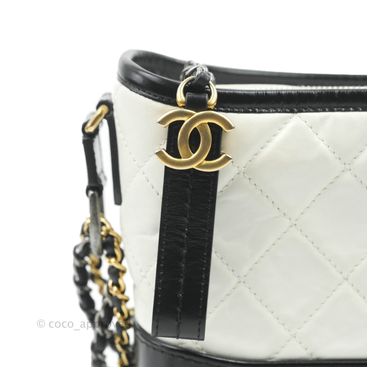 Chanel Quilted Small Gabrielle Hobo White Black Calfskin Mixed Hardware
