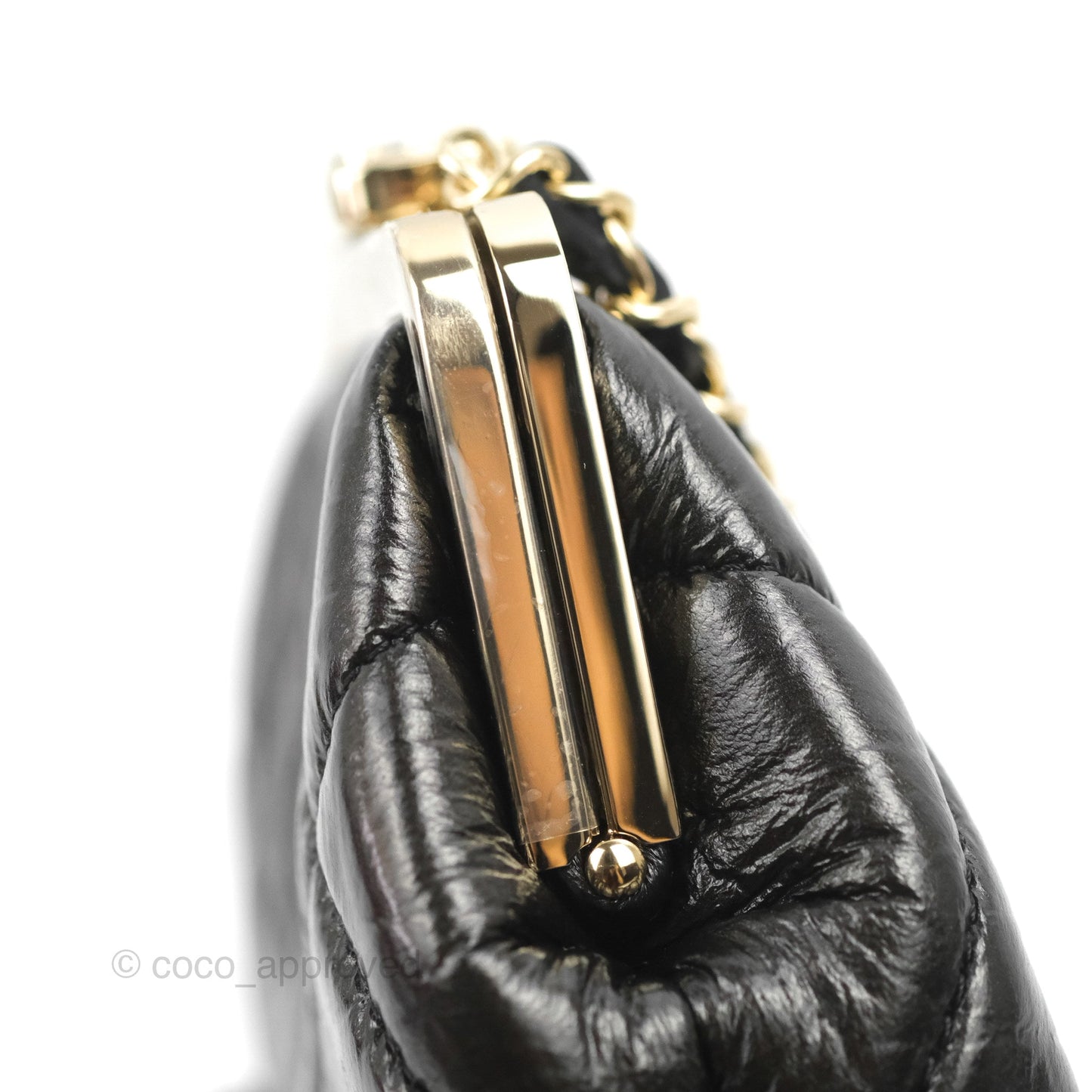 Chanel Kisslock Glasses Case Black Aged Lambskin Gold Hardware 21C