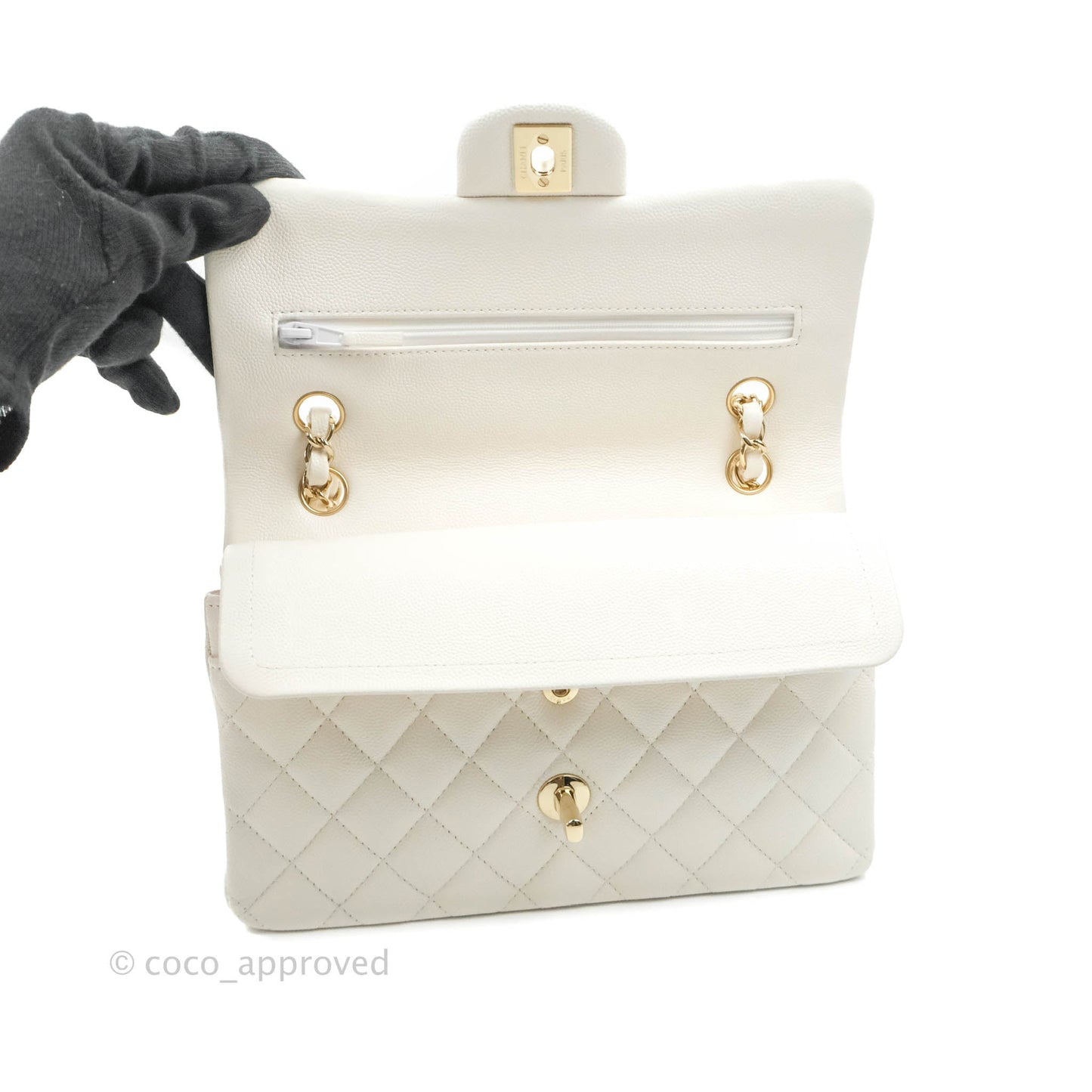 Chanel Classic Small S/M Flap White Caviar Gold Hardware
