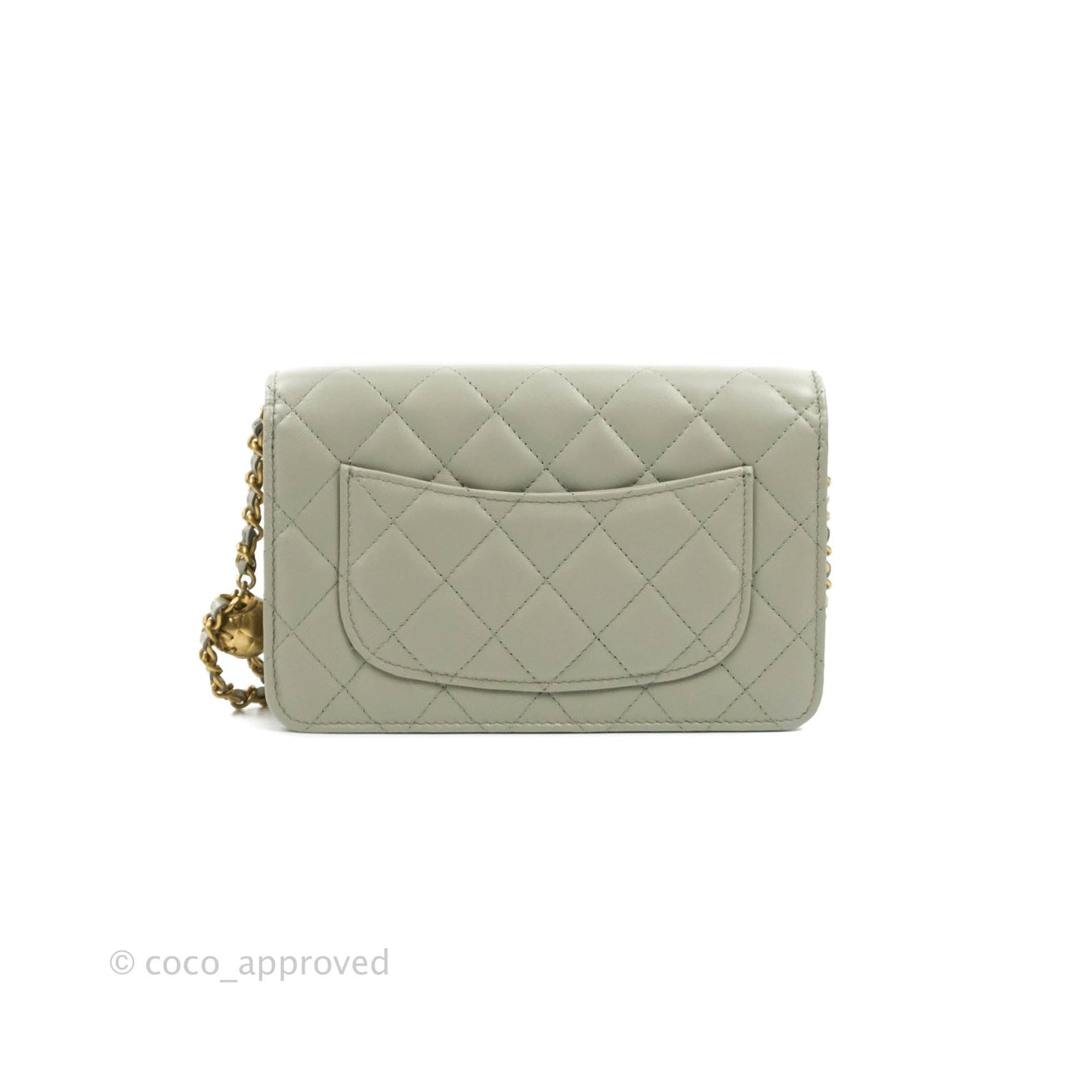 Chanel Quilted Pearl Crush Wallet on Chain WOC Light Grey Lambskin Aged Gold Hardware 22C