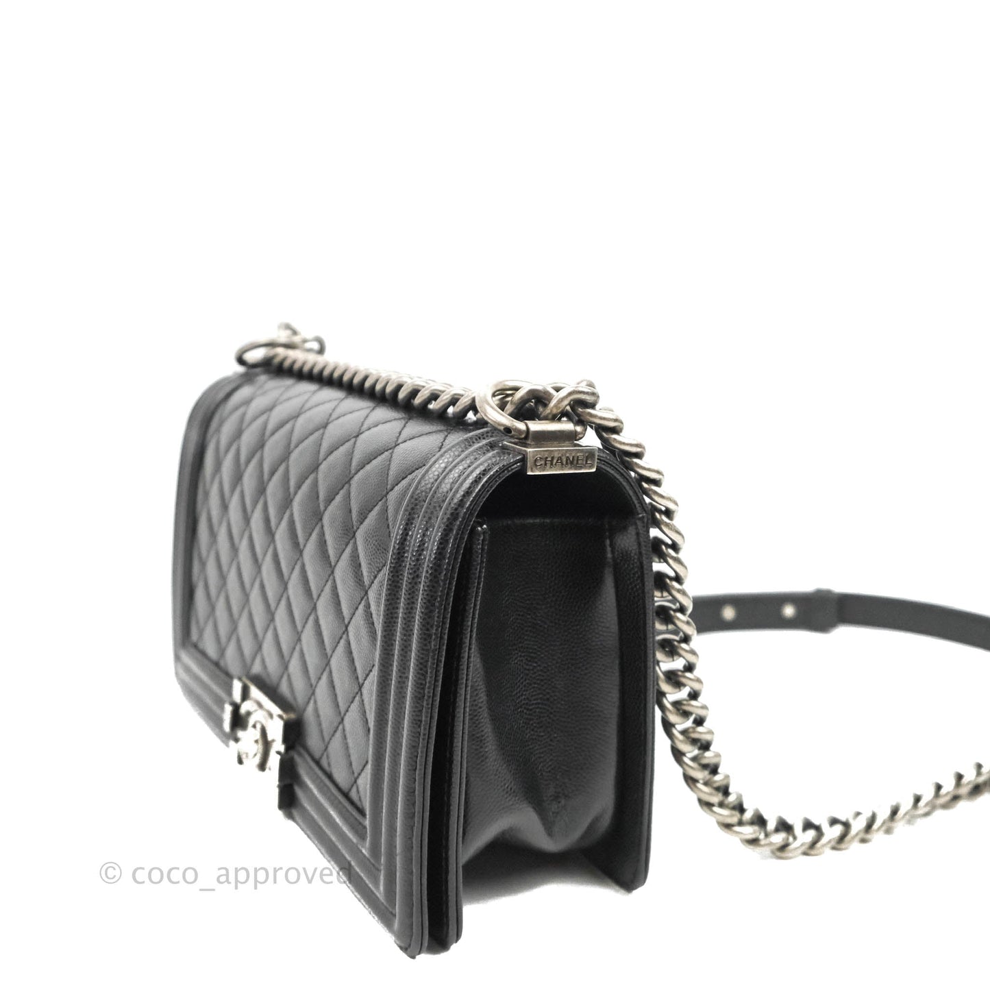 Chanel Quilted Medium Boy Black Caviar Ruthenium Hardware