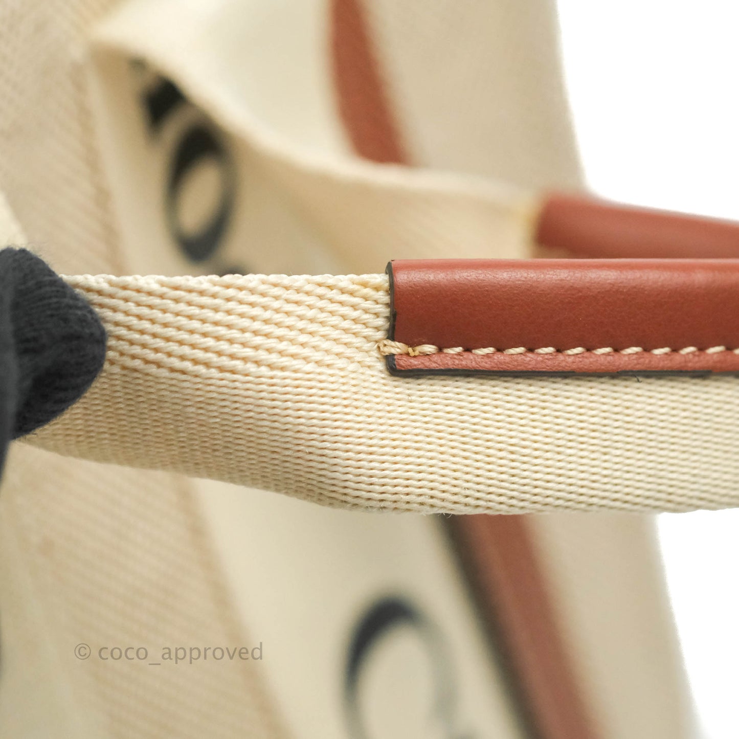 Chloe Small Woody Tote Bag Cotton Canvas & Brown Calfskin with Woody Ribbon