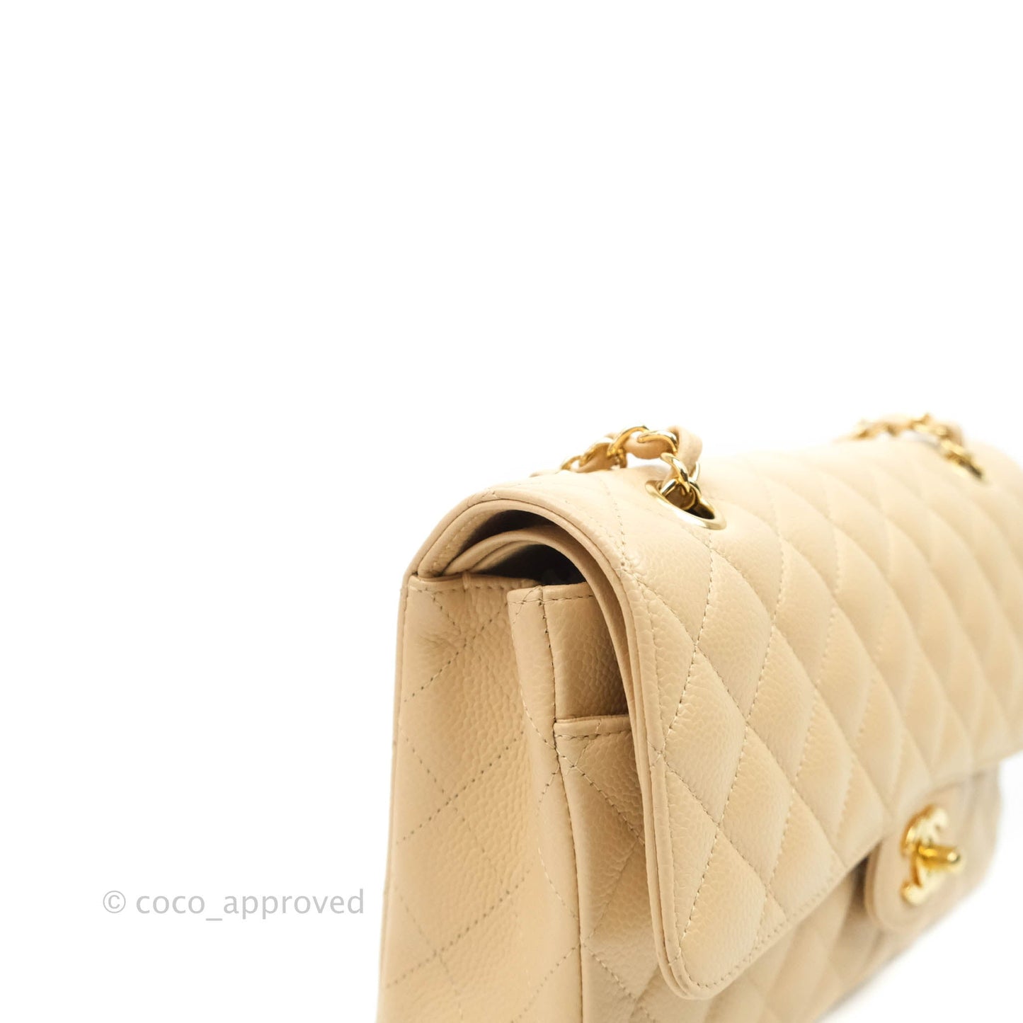 Chanel Classic M/L Medium Double Flap Beige Caviar Gold Hardware