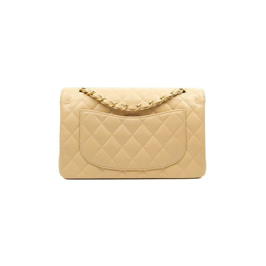 Chanel Small Classic Quilted Flap Beige Caviar Gold Hardware