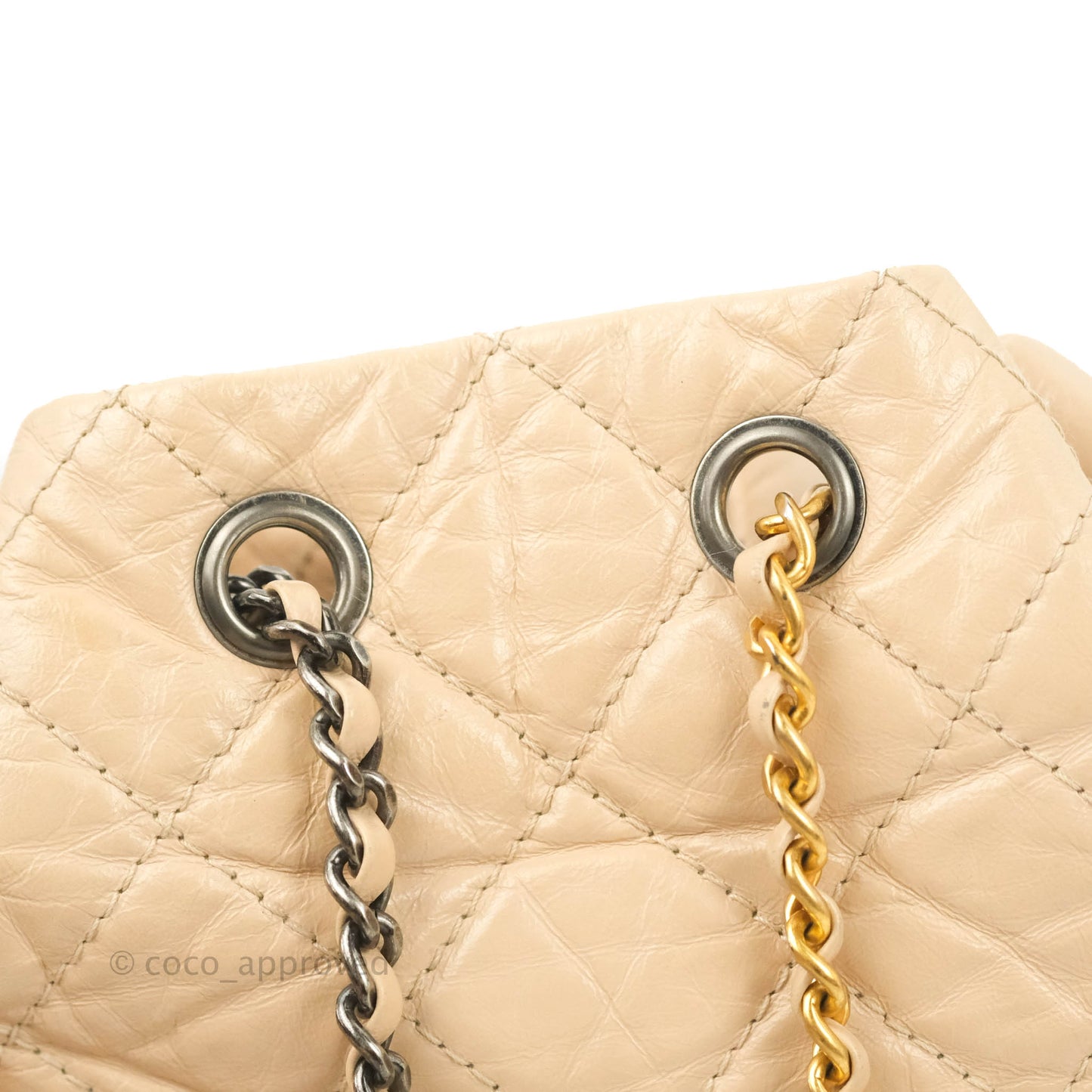 Chanel Small Gabrielle Backpack Beige Black Aged Calfskin