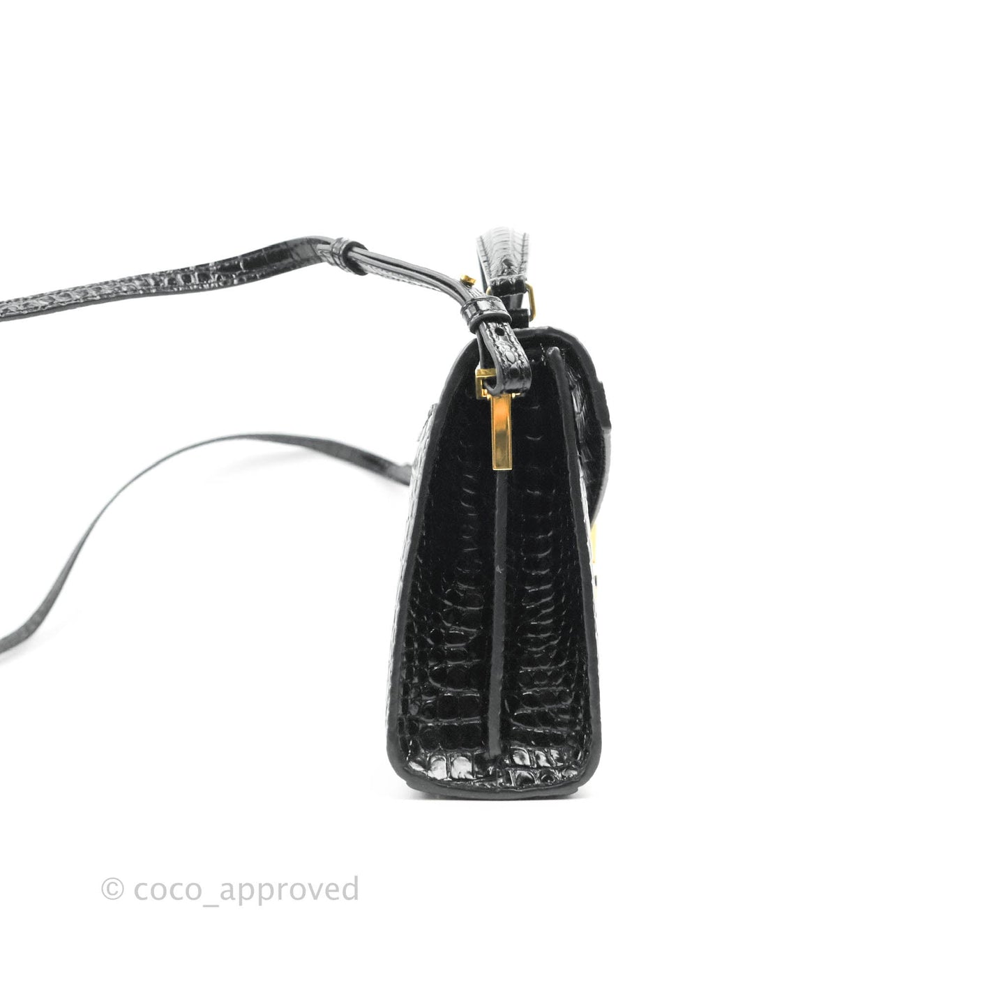 Saint Lauren Cassandra Mini Top Handle Bag Black Crocodile-embossed Shiny Calfskin