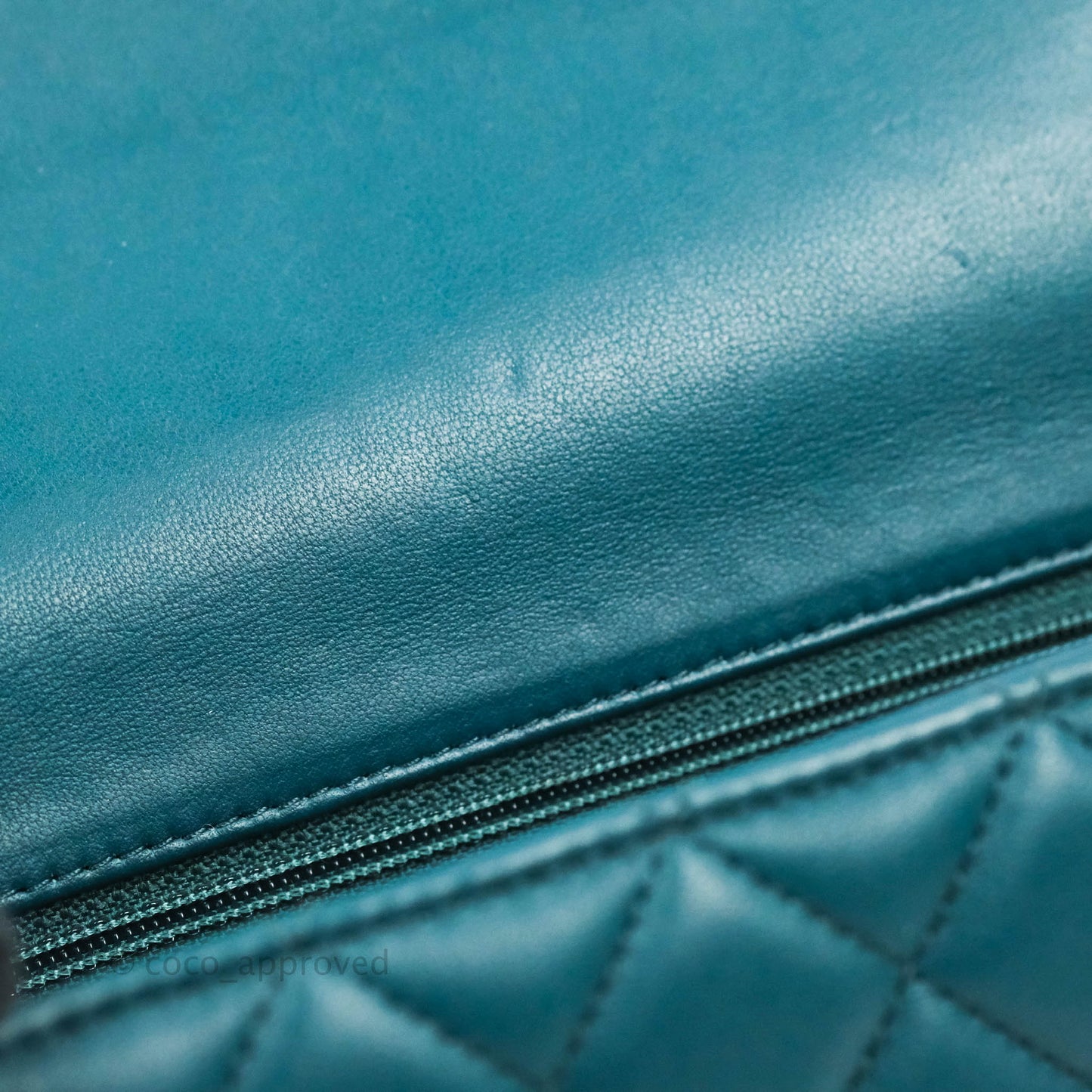 Chanel Quilted Mini Rectangular Flap Teal Lambskin Silver Hardware