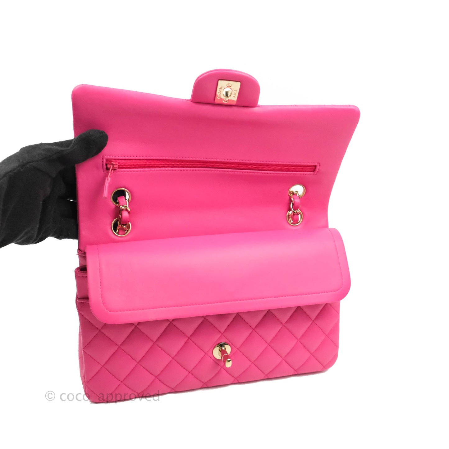 Chanel Classic M/L Medium Flap Quilted Pink Lambskin Gold Hardware
