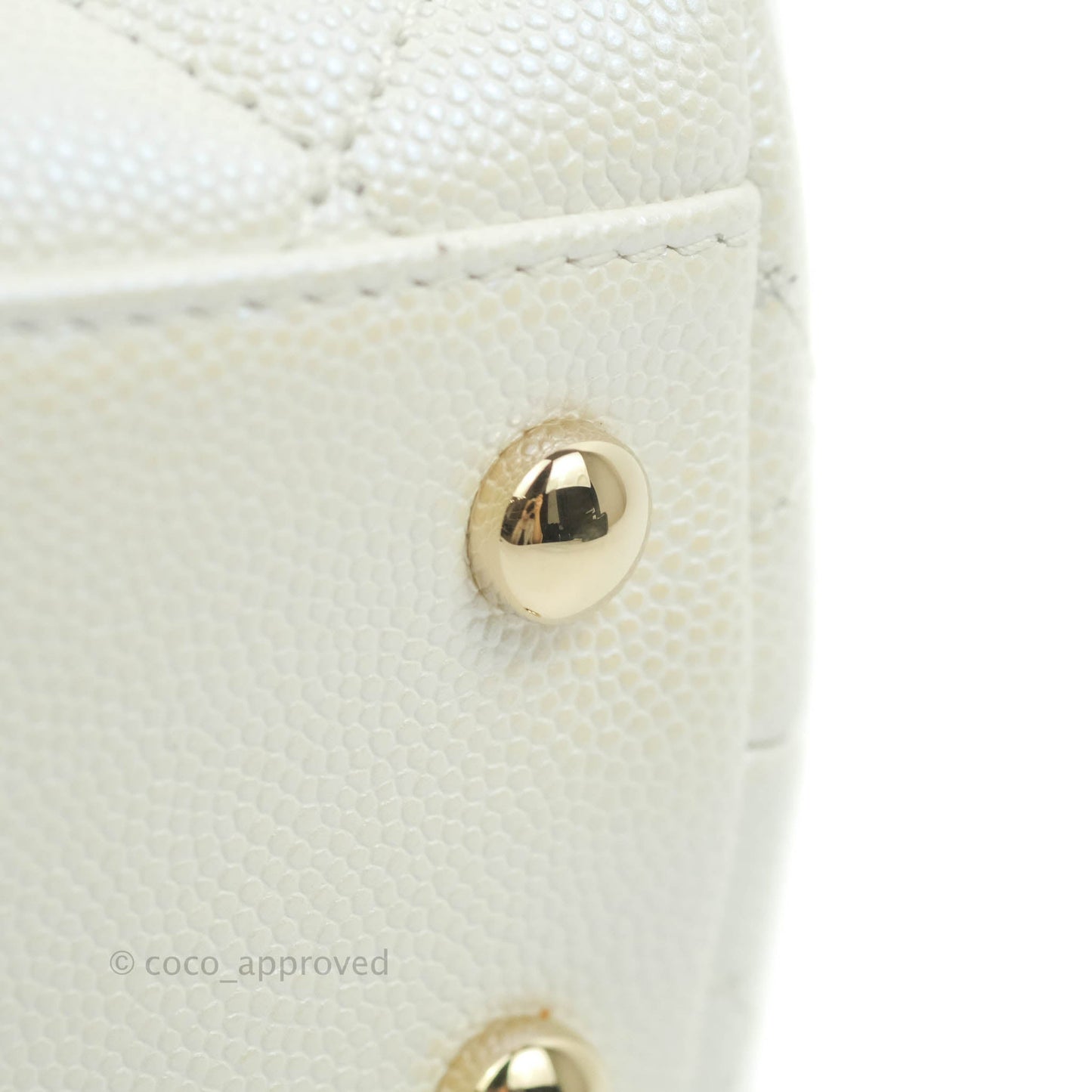Chanel Mini Coco Handle Quilted Iridescent White Caviar Gold Hardware