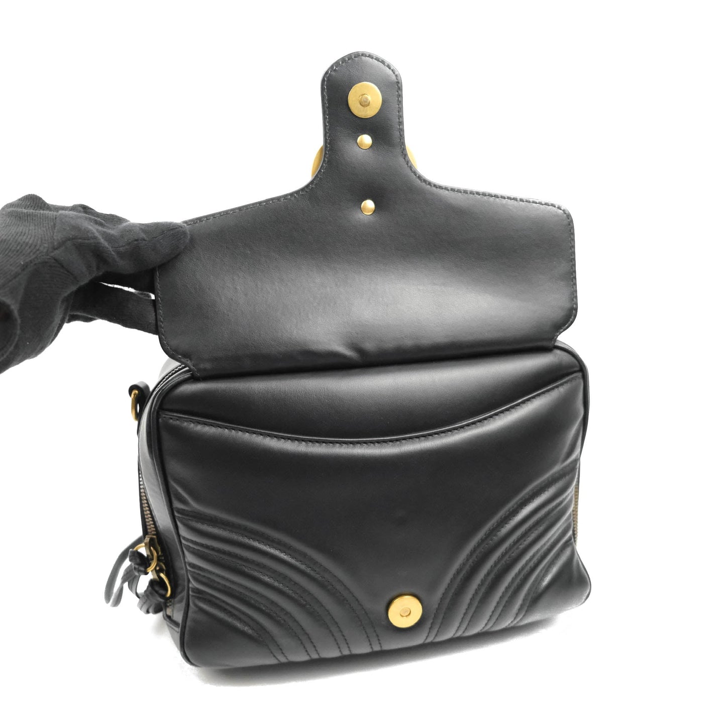 Gucci Small GG Marmont Shoulder Bag Matelasse with Sylvie Web Strap Black