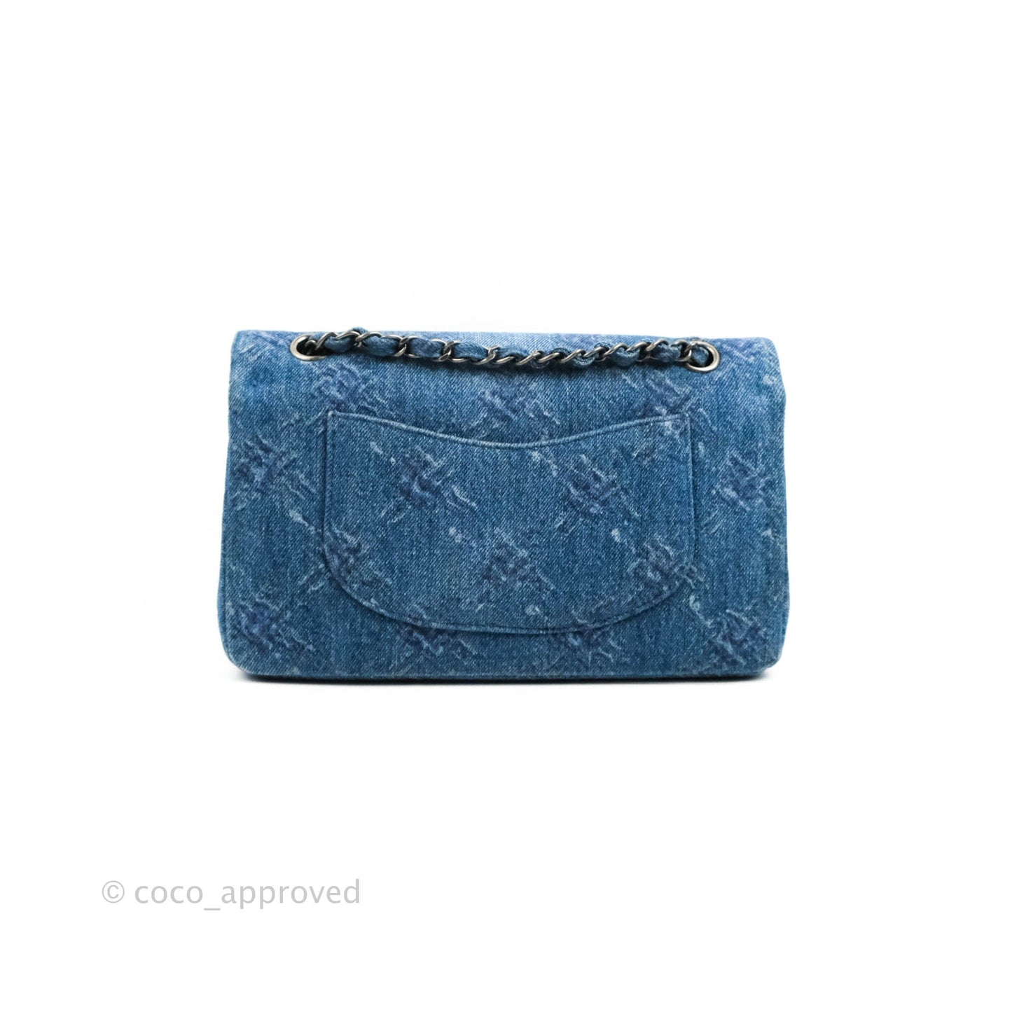 Chanel Classic M/L Medium Double Flap Blue Denim Ruthenium Hardware