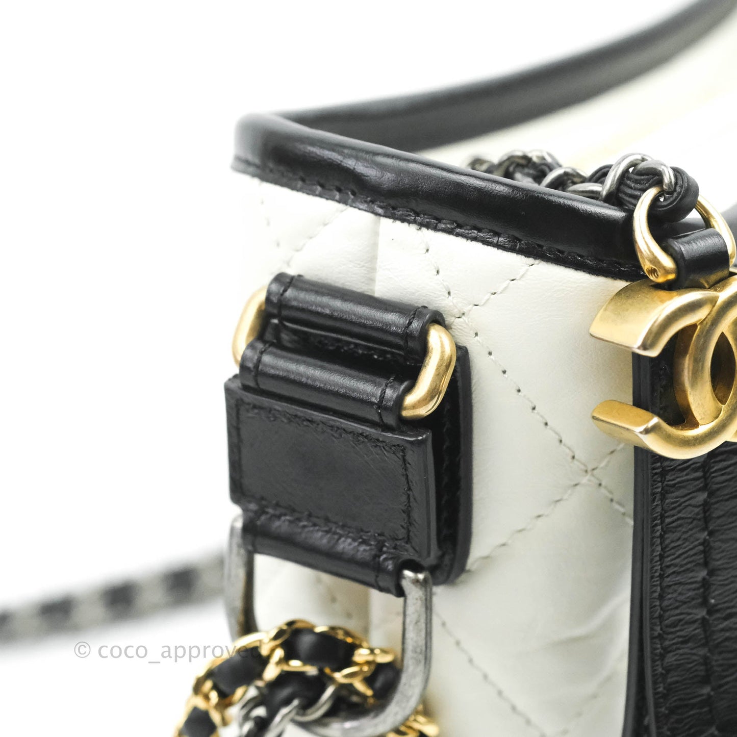 Chanel Quilted Small Gabrielle Hobo White Black Calfskin Mixed Hardware