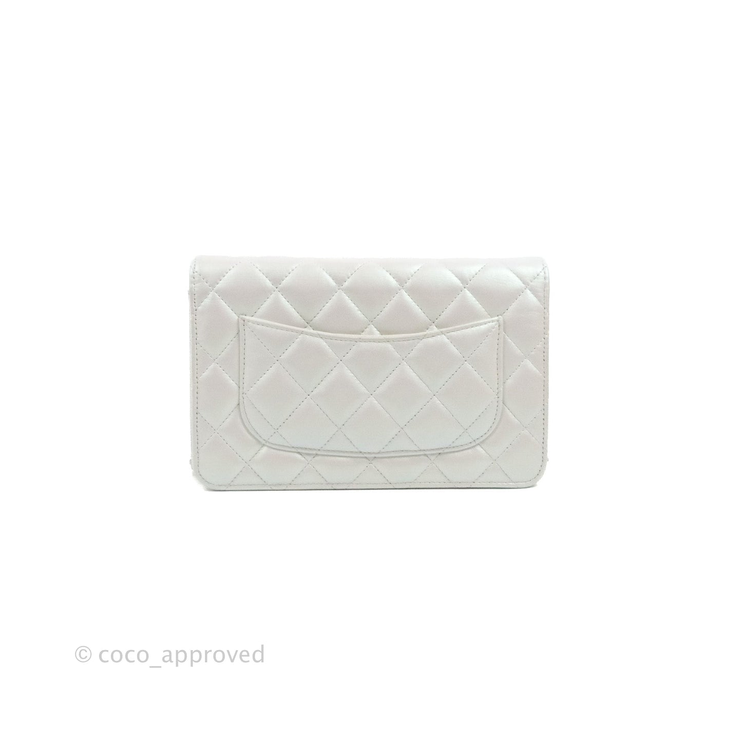 Chanel Quilted Classic Wallet on Chain WOC Iridescent White Lambskin Gold Hardware