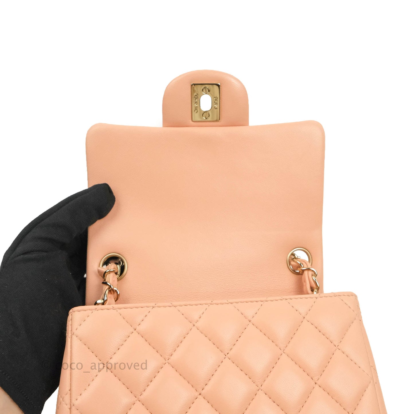 Chanel Quilted Mini Square Lambskin Light Beige Pink Gold Hardware