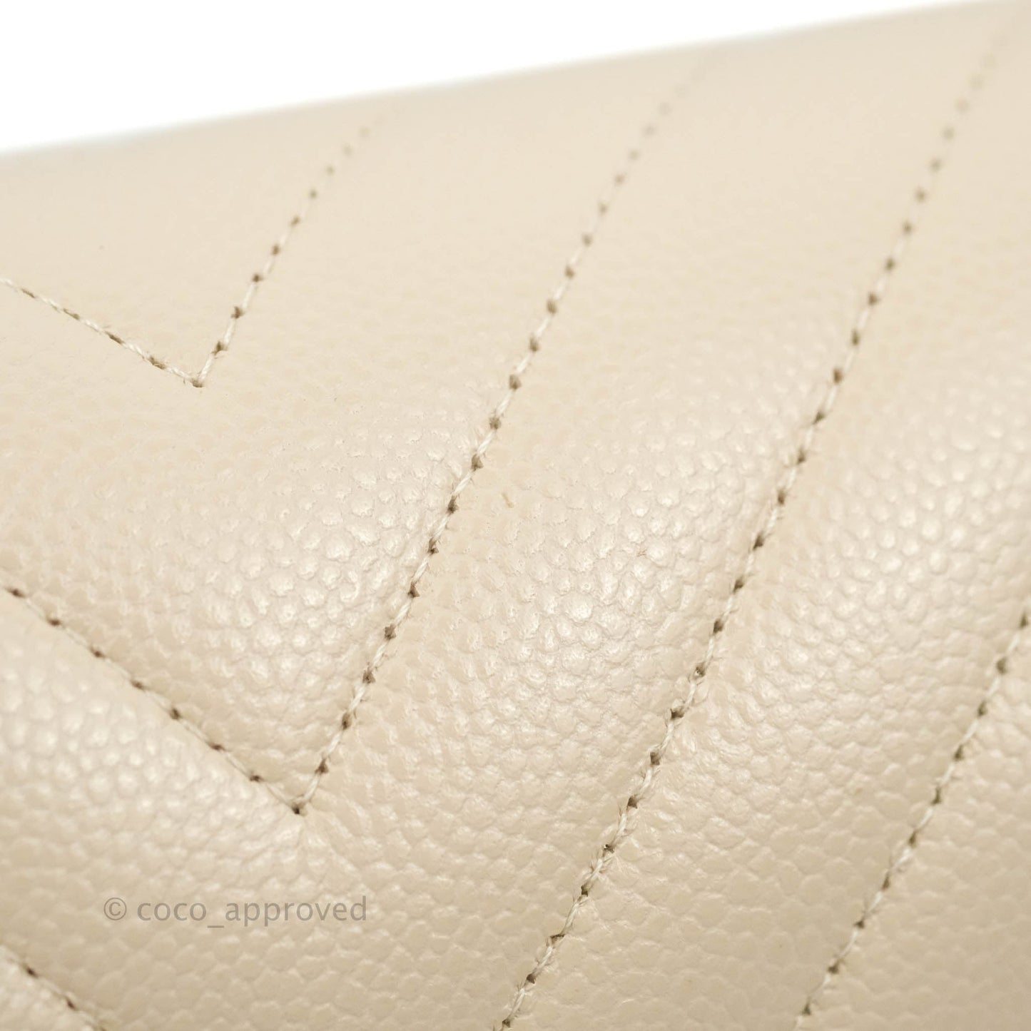 Chanel Classic M/L Medium Double Flap Chevron Ivory Caviar Gold Hardware