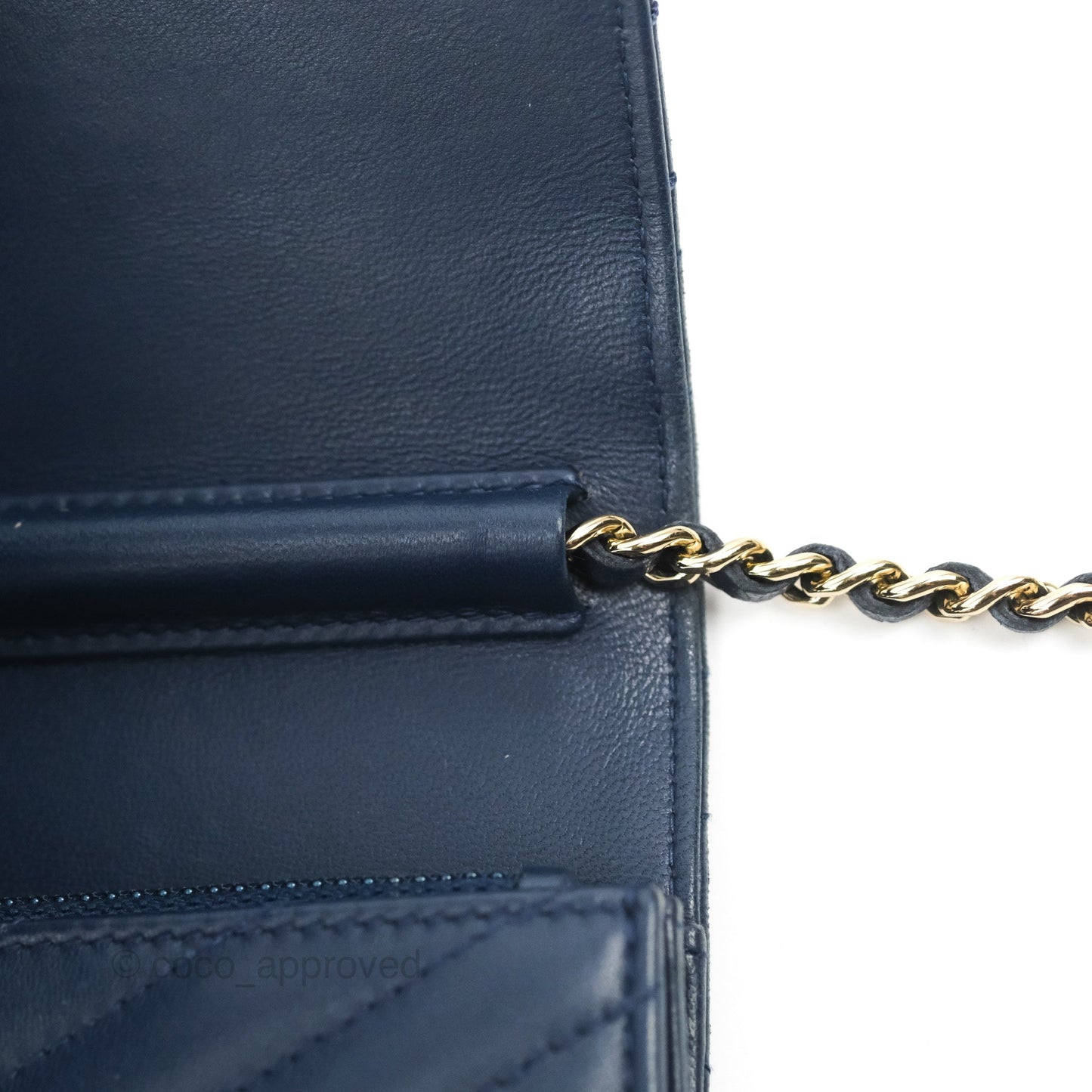 Chanel Square WOC Wallet On Chain Blue Lambskin Chevron Gold Hardware