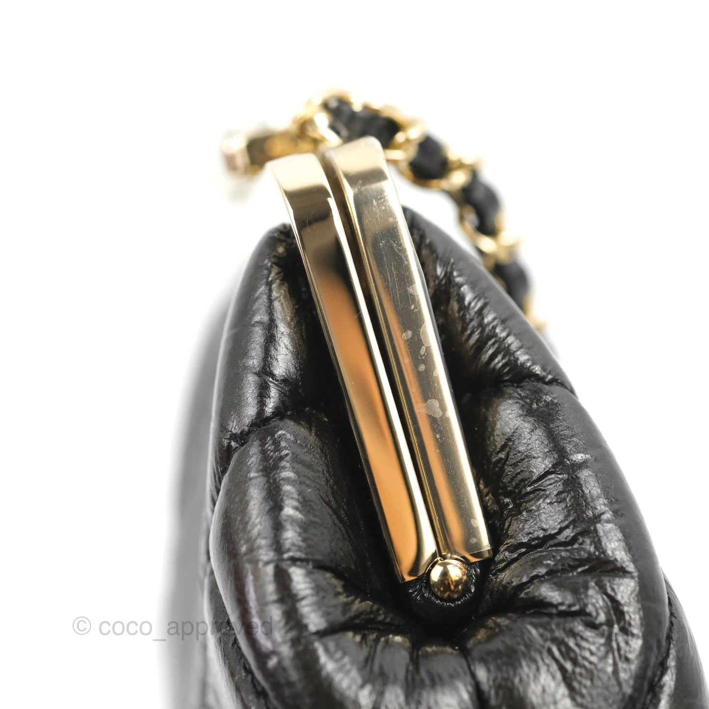 Chanel Kisslock Glasses Case Black Aged Lambskin Gold Hardware 21C