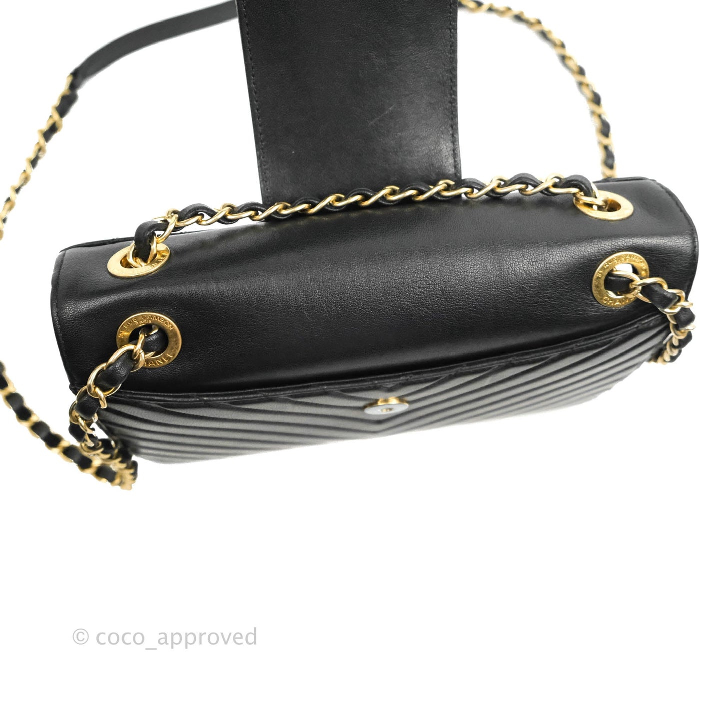 Chanel Mini Collar and Tie Flap Bag Chevron Sheepskin Aged Gold Hardware