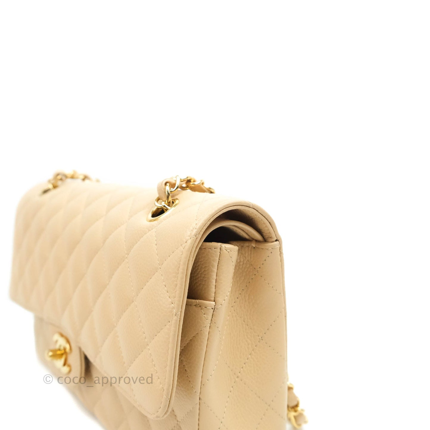 Chanel Classic M/L Medium Double Flap Beige Caviar Gold Hardware